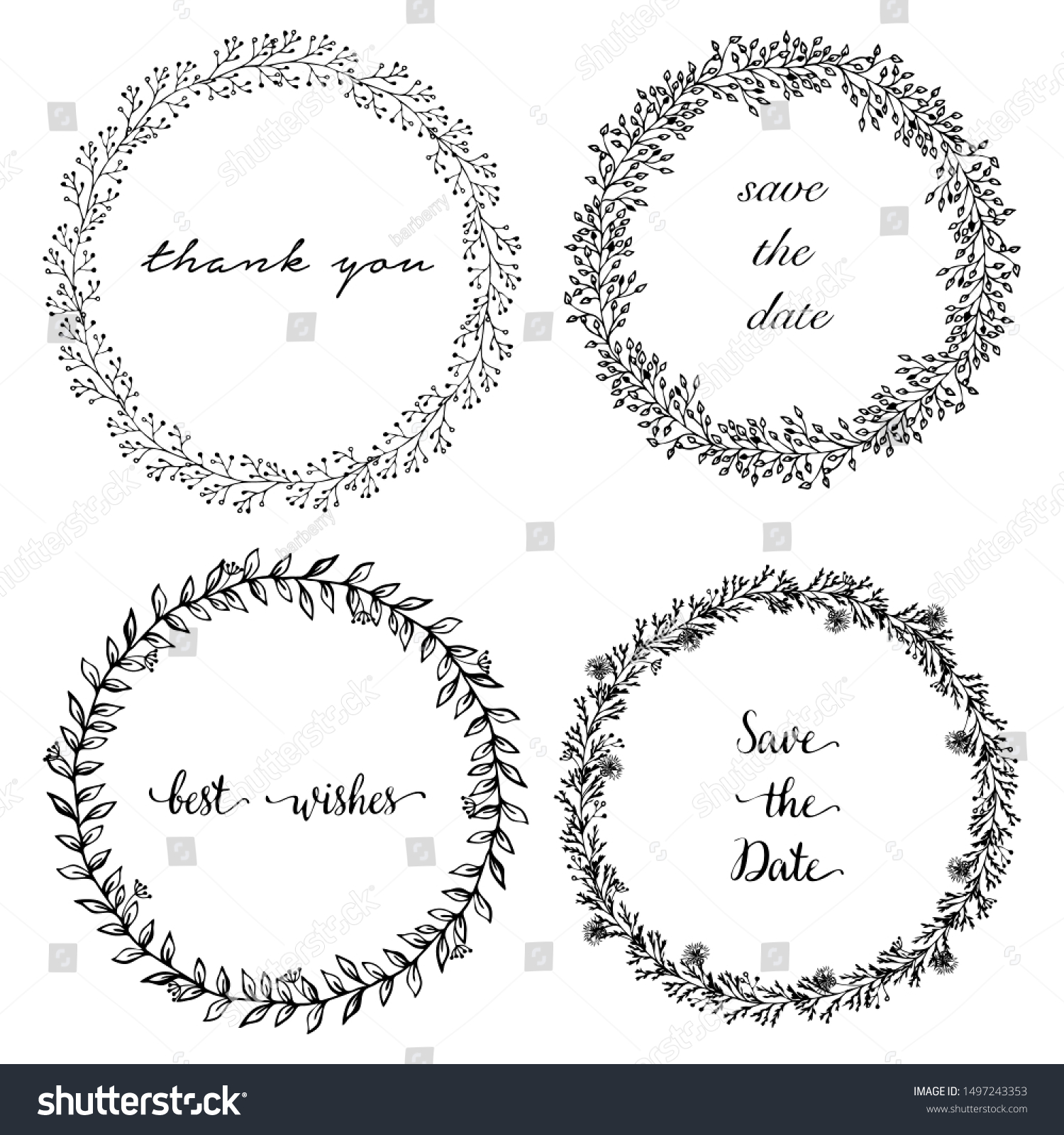 Black Vector Set Floral Round Elements Stock Vector (Royalty Free ...