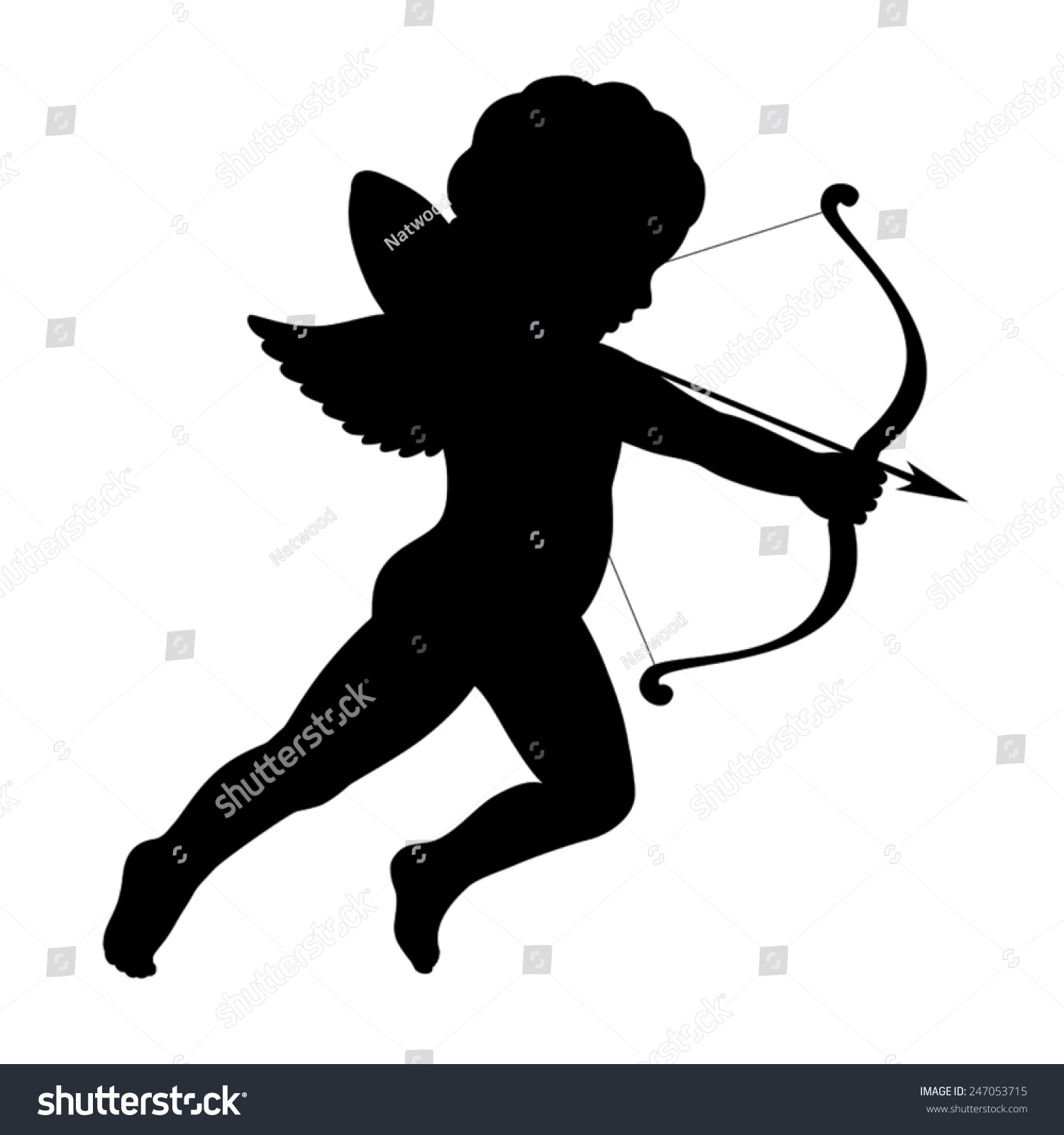 Black Vector Silhouette Cupid Shooting Arrow Stock Vector Royalty Free 0374