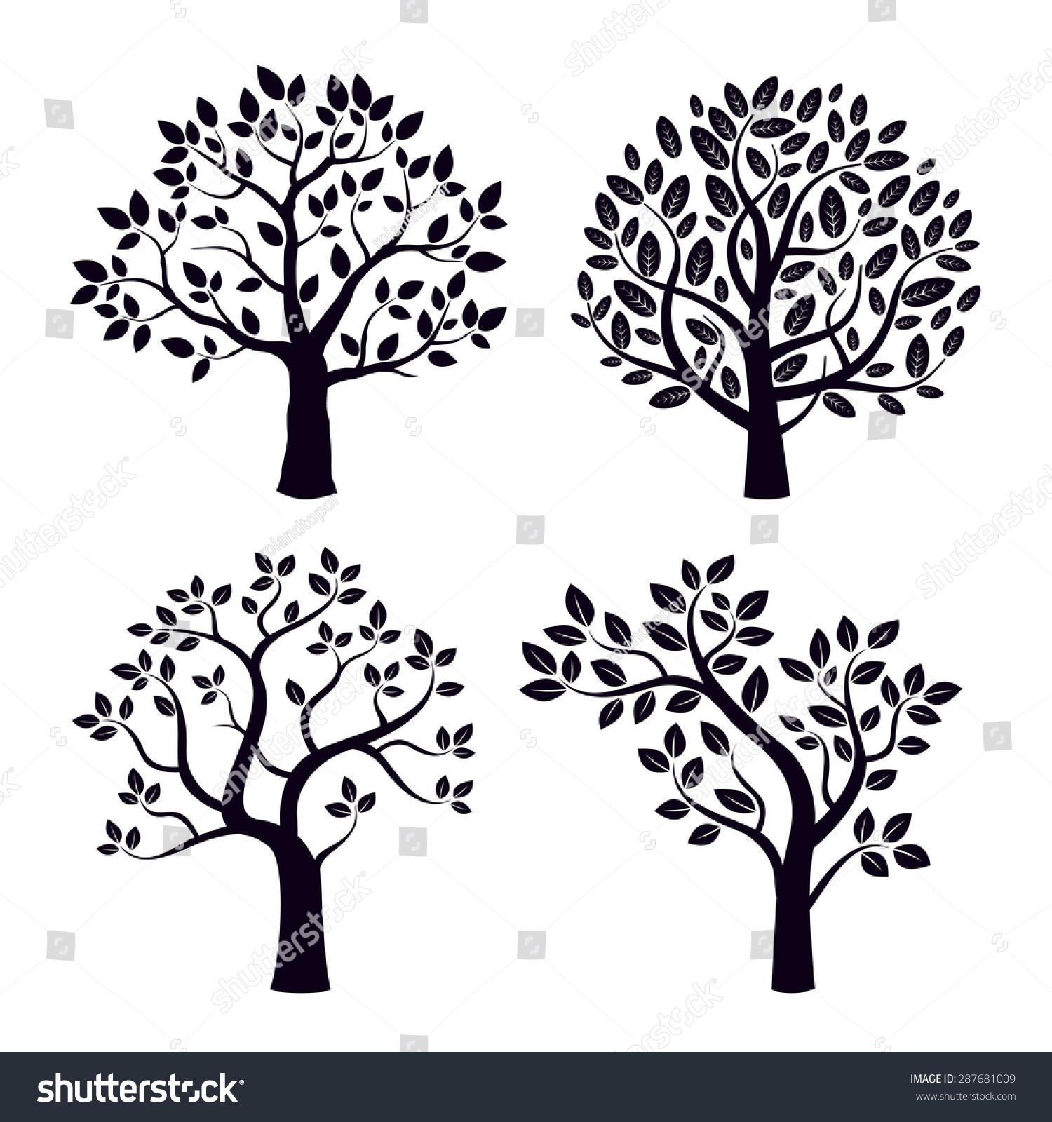 Black Vector Tree Leafs Stock Vector 287681009 - Shutterstock