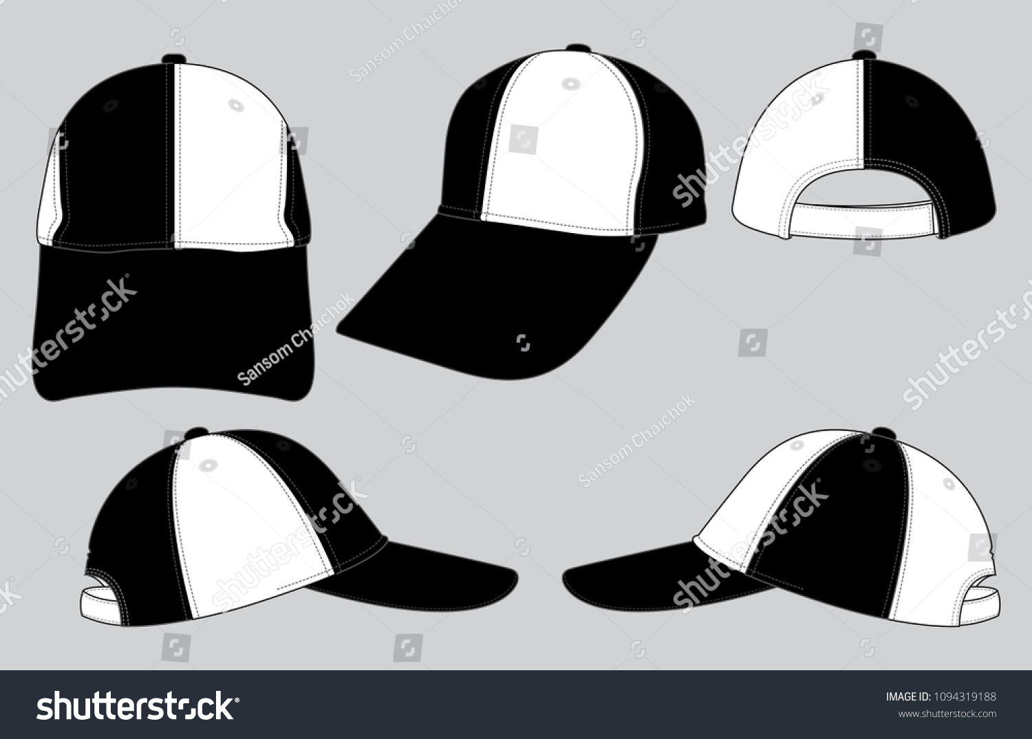 Blackwhite Baseball Cap Half Color 