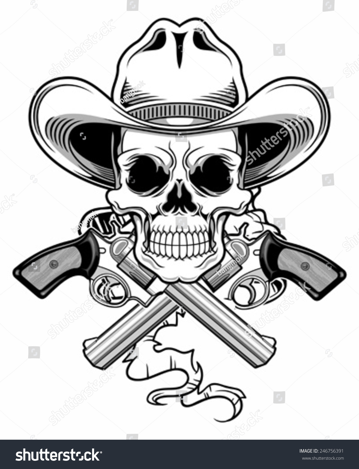 Black White Cowboy Skull Stock Vector 246756391 - Shutterstock