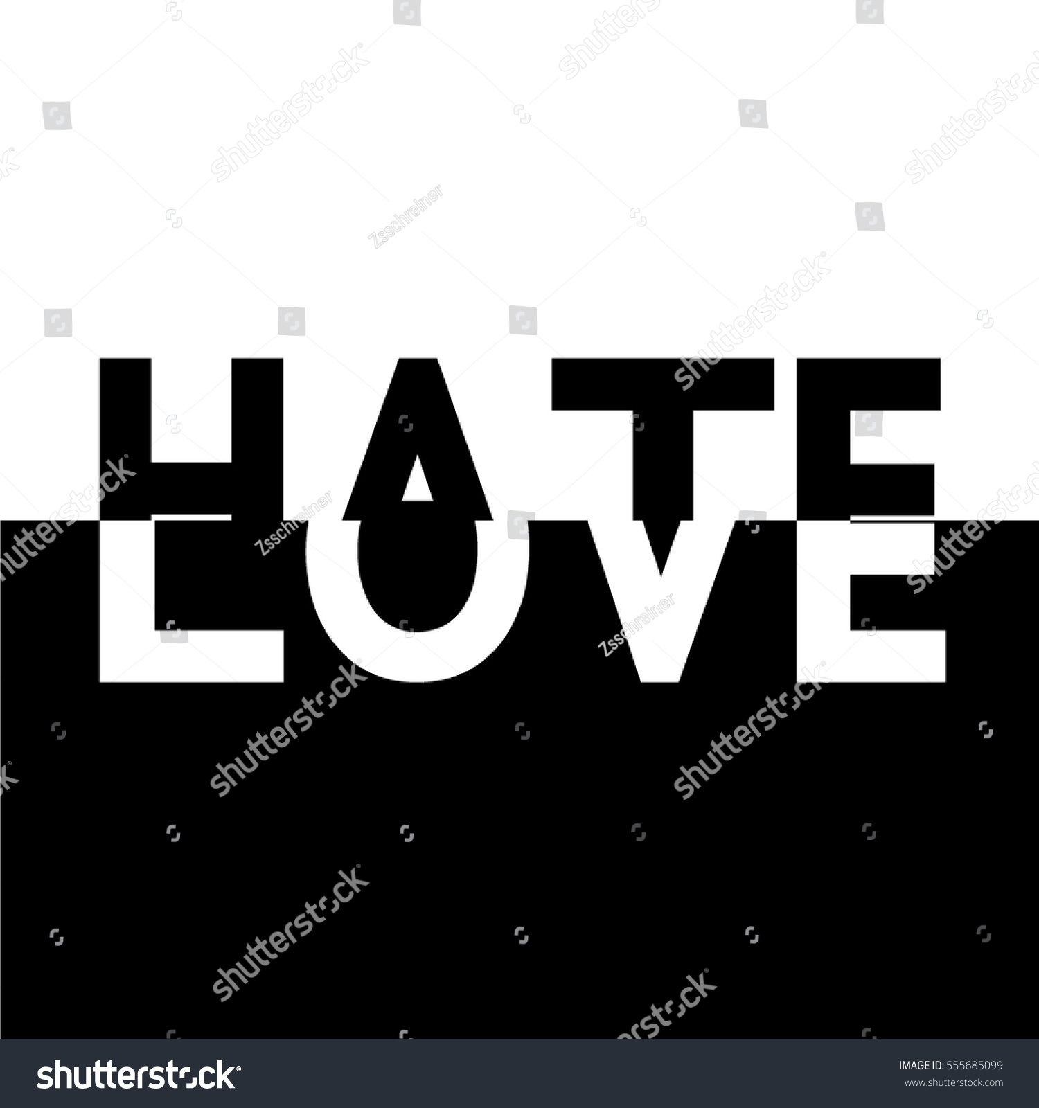 Black White Half Love Hate Text Stock Vector Royalty Free