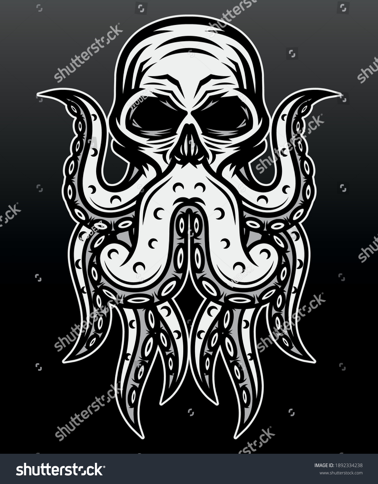 Black White Human Skull Octopus Premium Stock Vector (Royalty Free ...