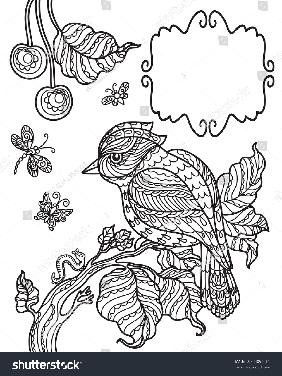 Black White Illustration Of A Bird On A Branch Design Element