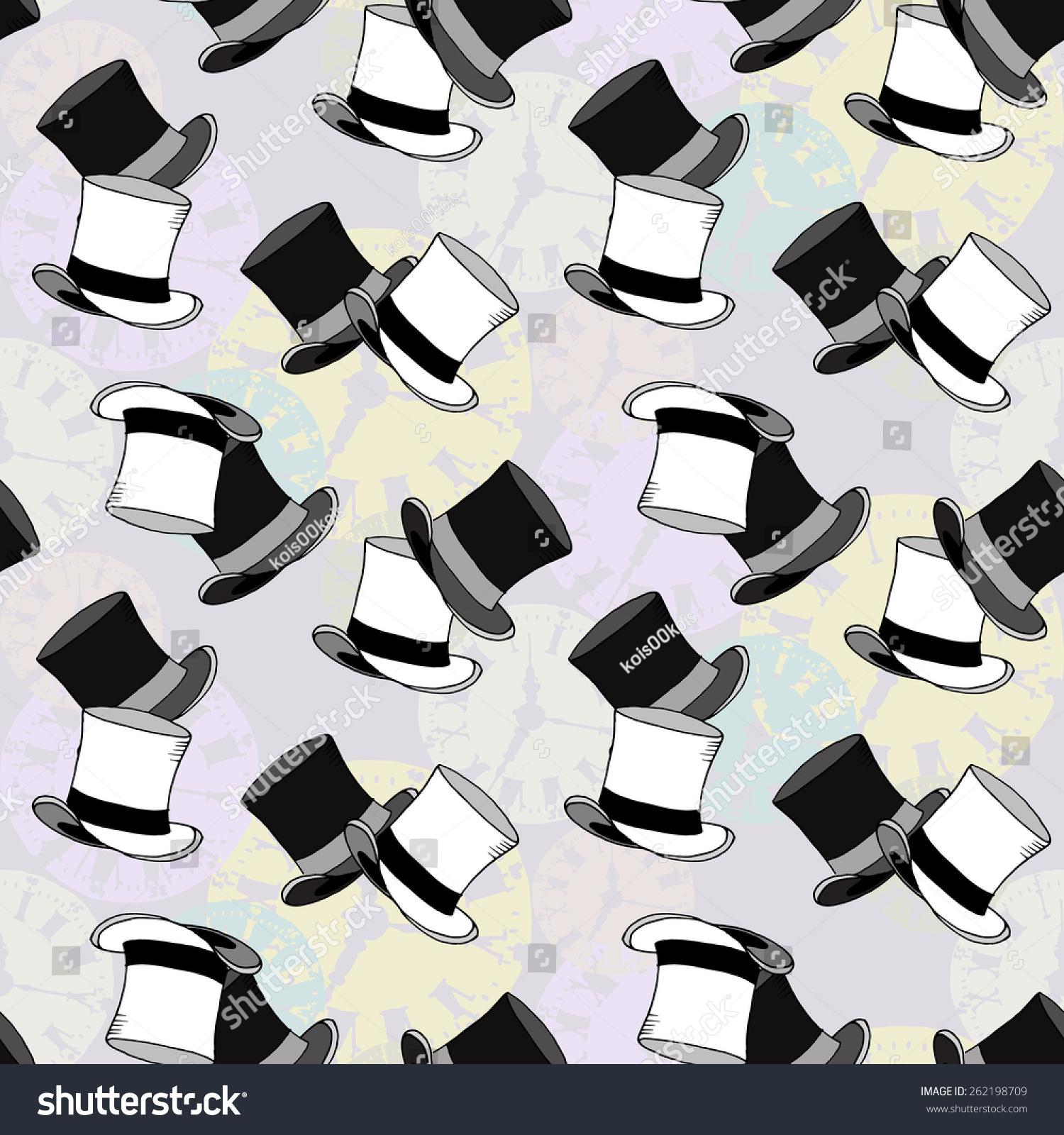 Black White Top Hat Seamless Pattern Stock Vector (Royalty Free ...