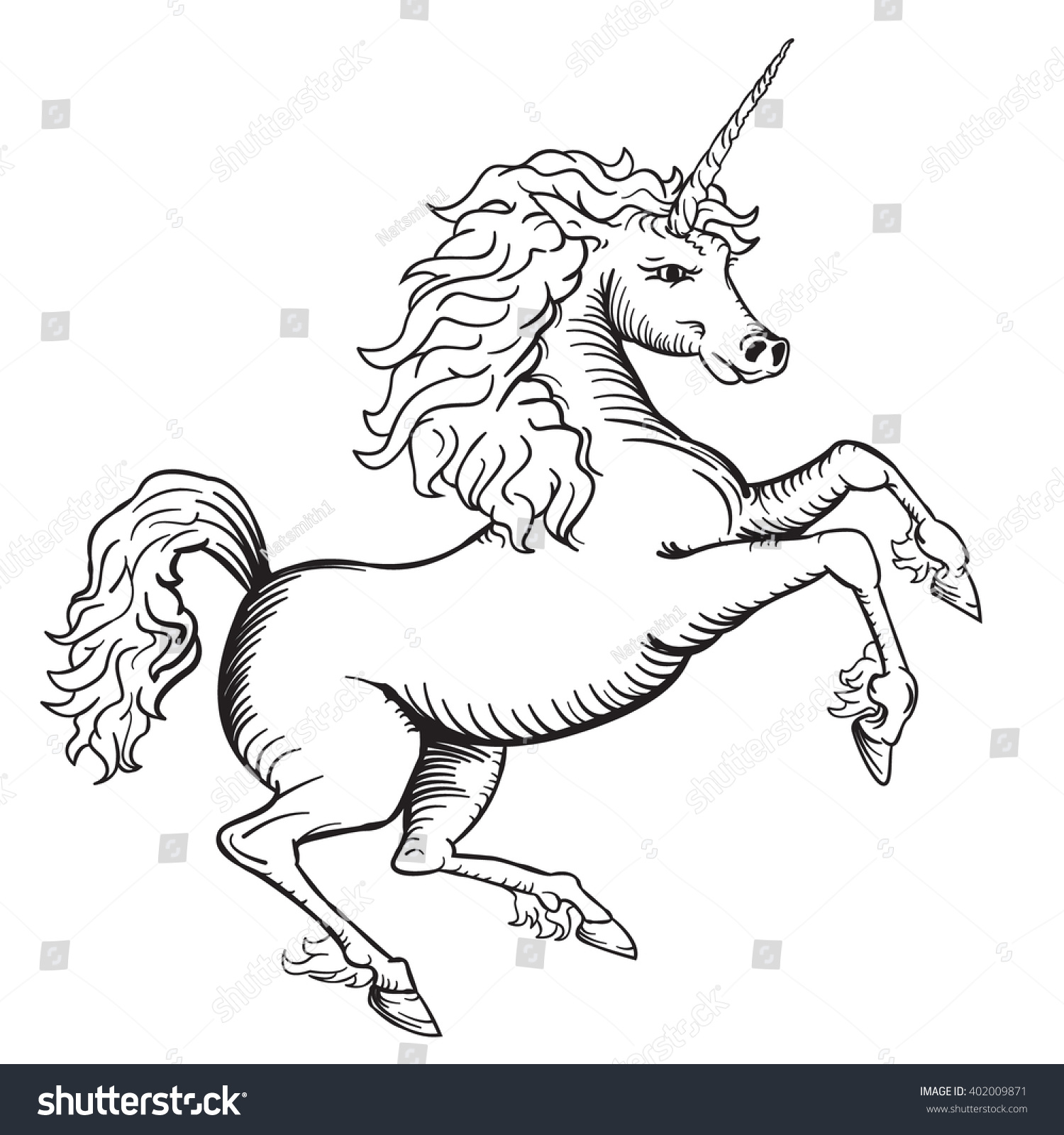 Black White Vector Drawing Unicorn Line Stock Vector Royalty Free