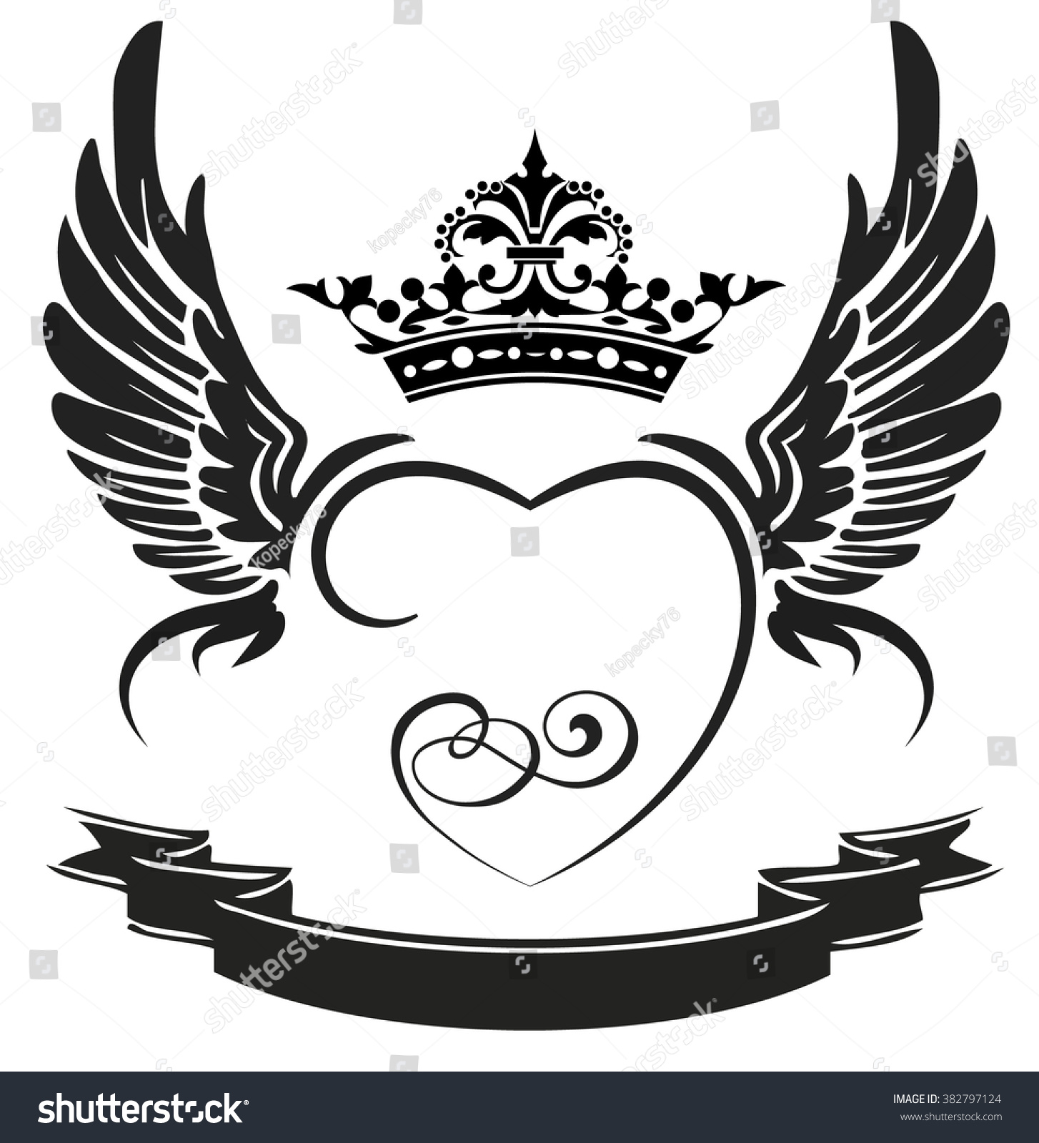 Black Wings Ribbon Heart Crown Isolated Stock Vector ...