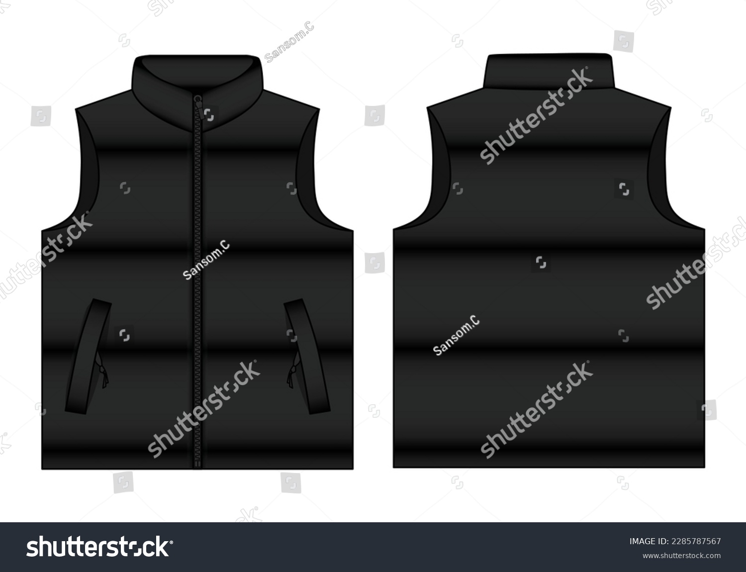 SVG of Black Winter Puffer Vest Template On White Background, Vector File. svg