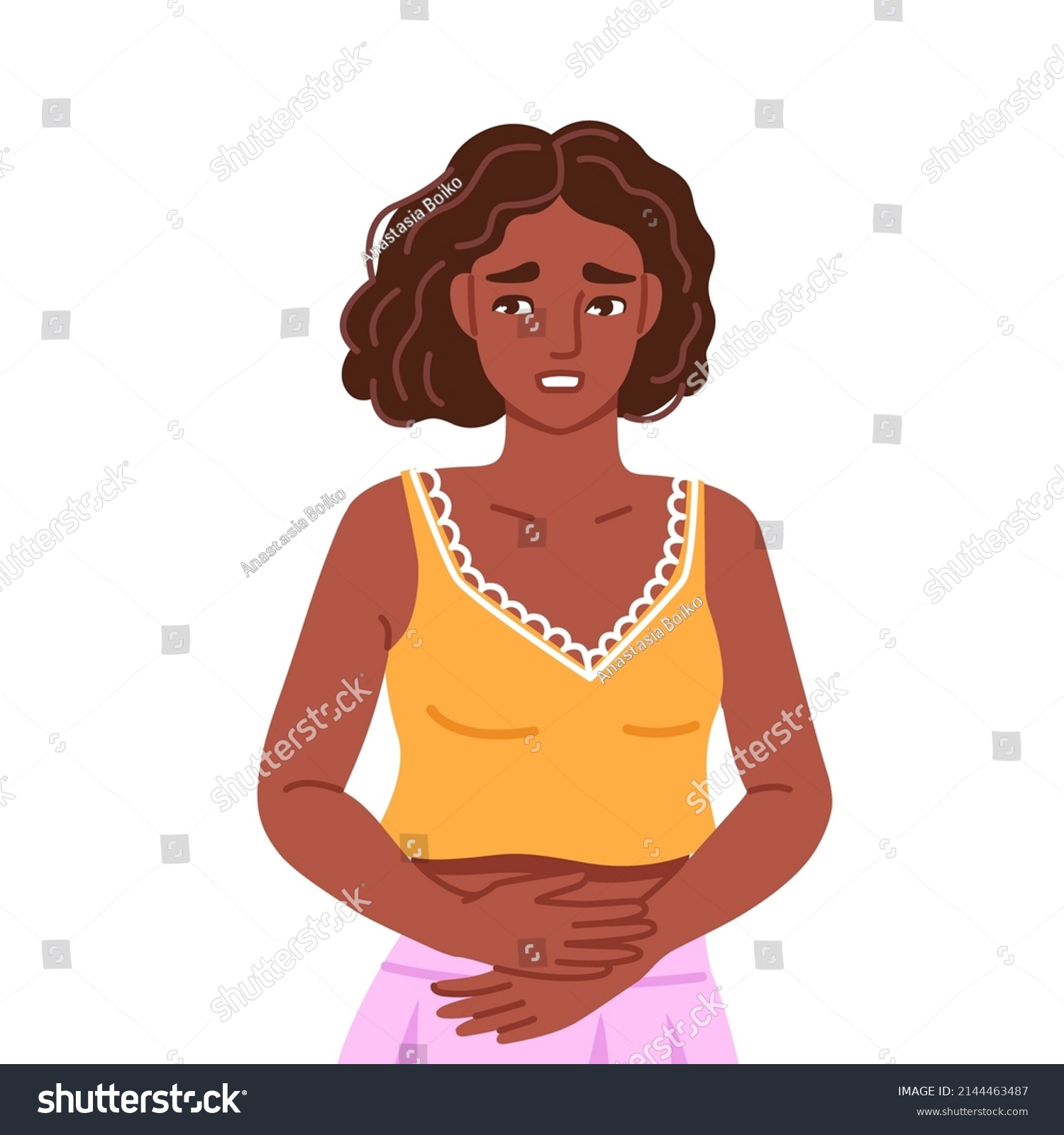 Black Woman Suffering Acute Abdominal Pain Stock Vector Royalty Free Shutterstock