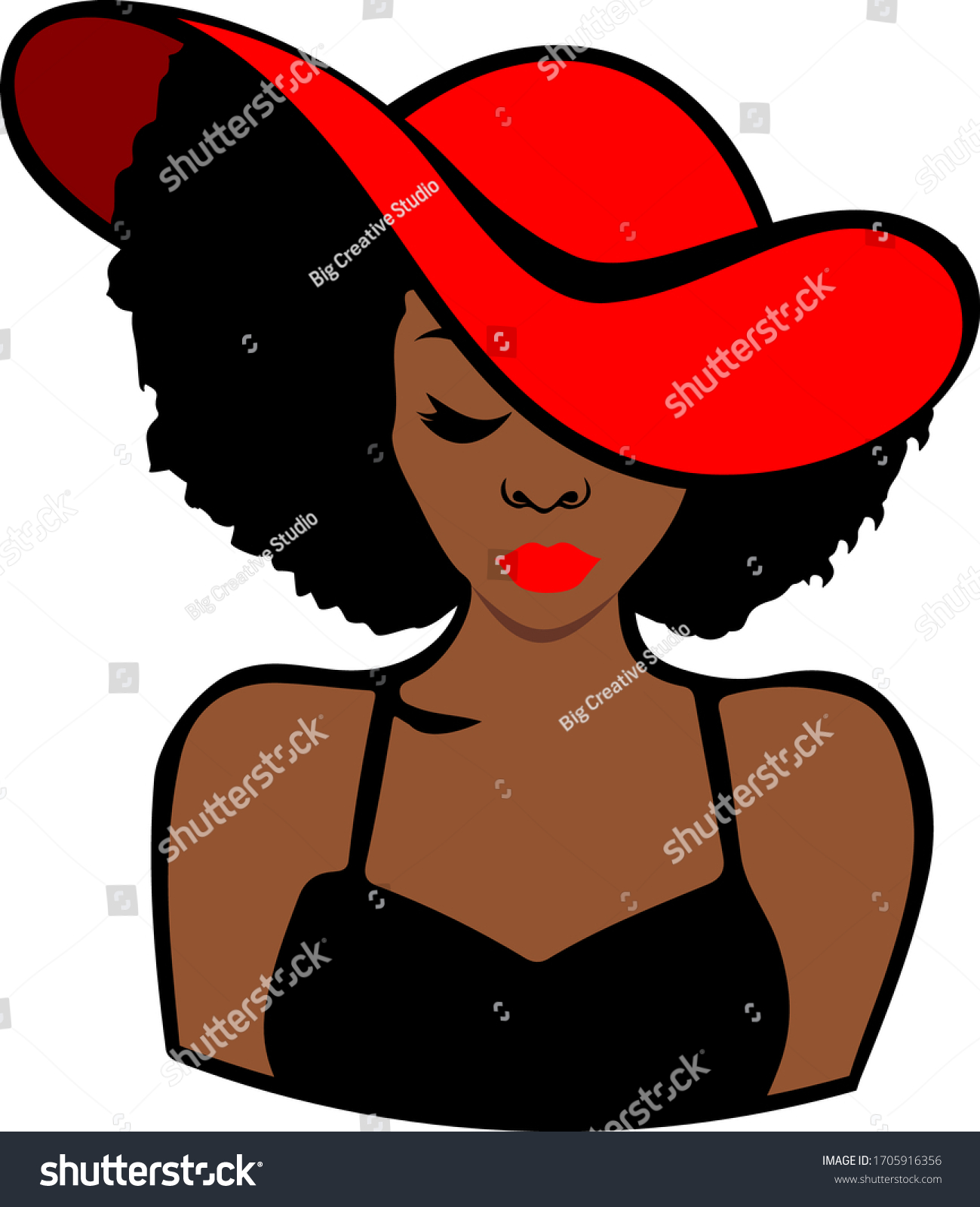 SVG of Black woman with red hat, afro woman, beautiful African America woman svg