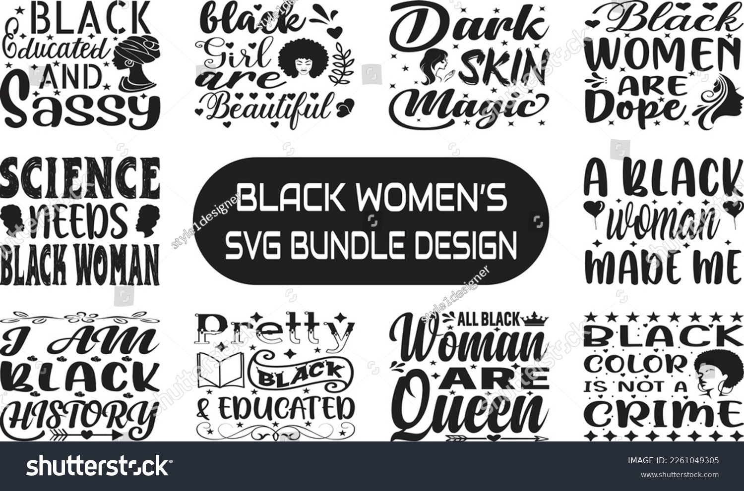 SVG of Black women's SVG bundle design. Woman SVG Design , Girl Magic SVG Bundle,  Black Girl SVG design, Strong Woman, Afro Woman Bundle design. svg