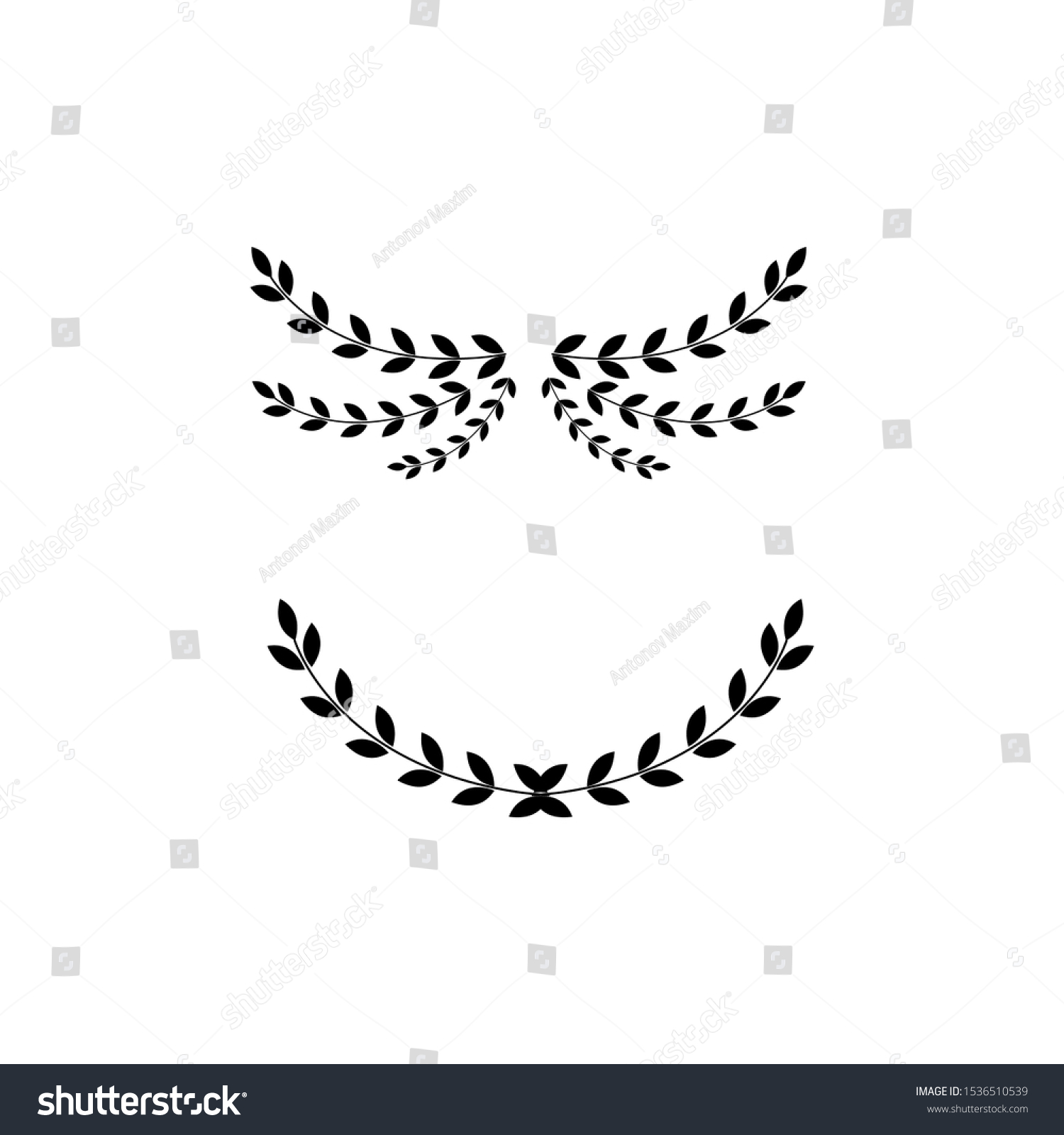 SVG of Black wreath divider set - isolated arched laurel branches with leaves forming a curve. Page embellishment or ornate leaf arch decoration - flat vector illustration. svg
