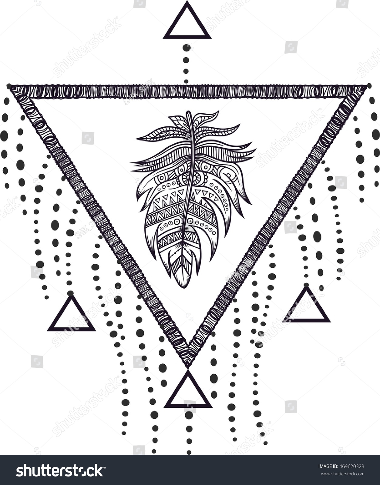 Blackwork Tattoo Flash Dreamcatcher Triangular Shape Stock Vector Royalty Free 469620323