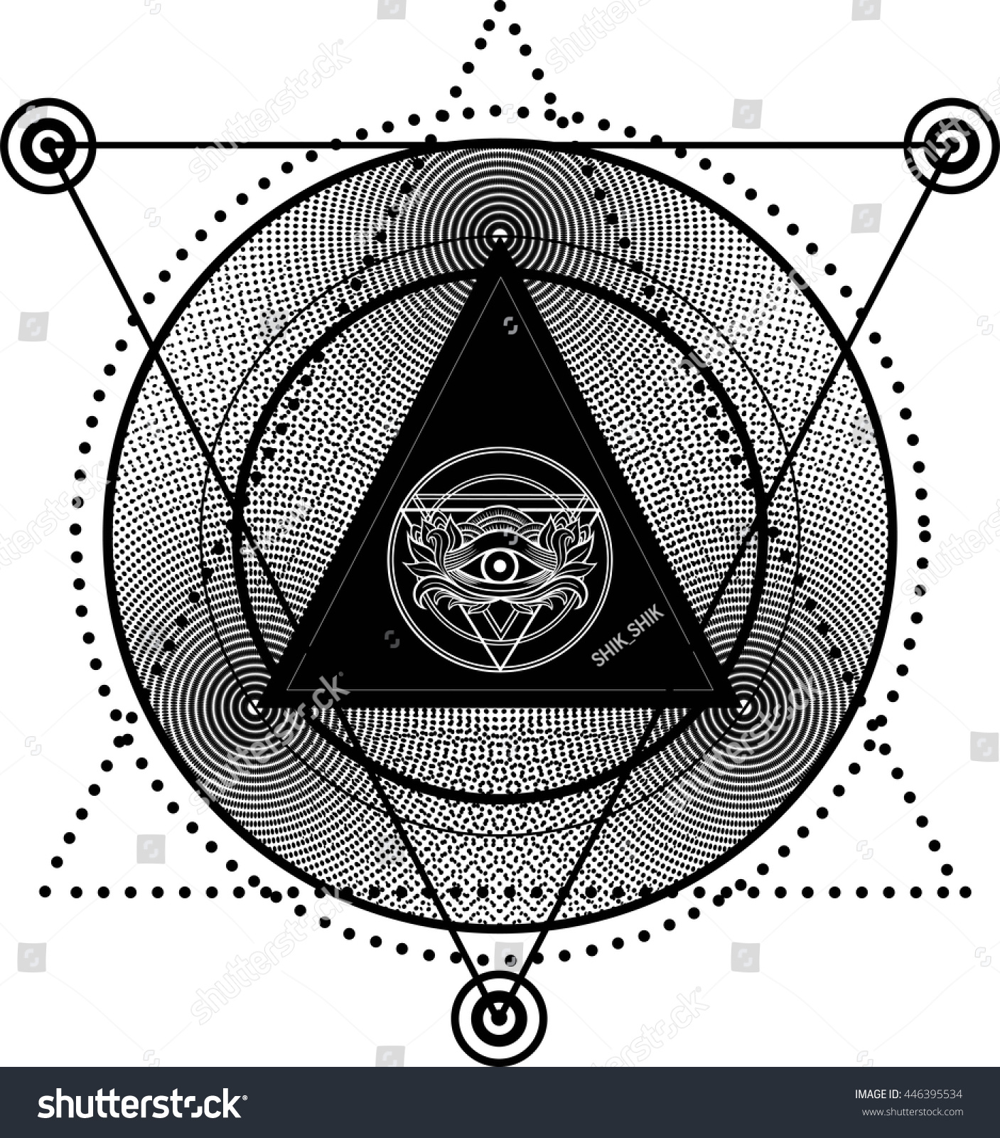 Blackwork Tattoo Flash Eye Providence Masonic Stock Vektorgrafik Lizenzfrei