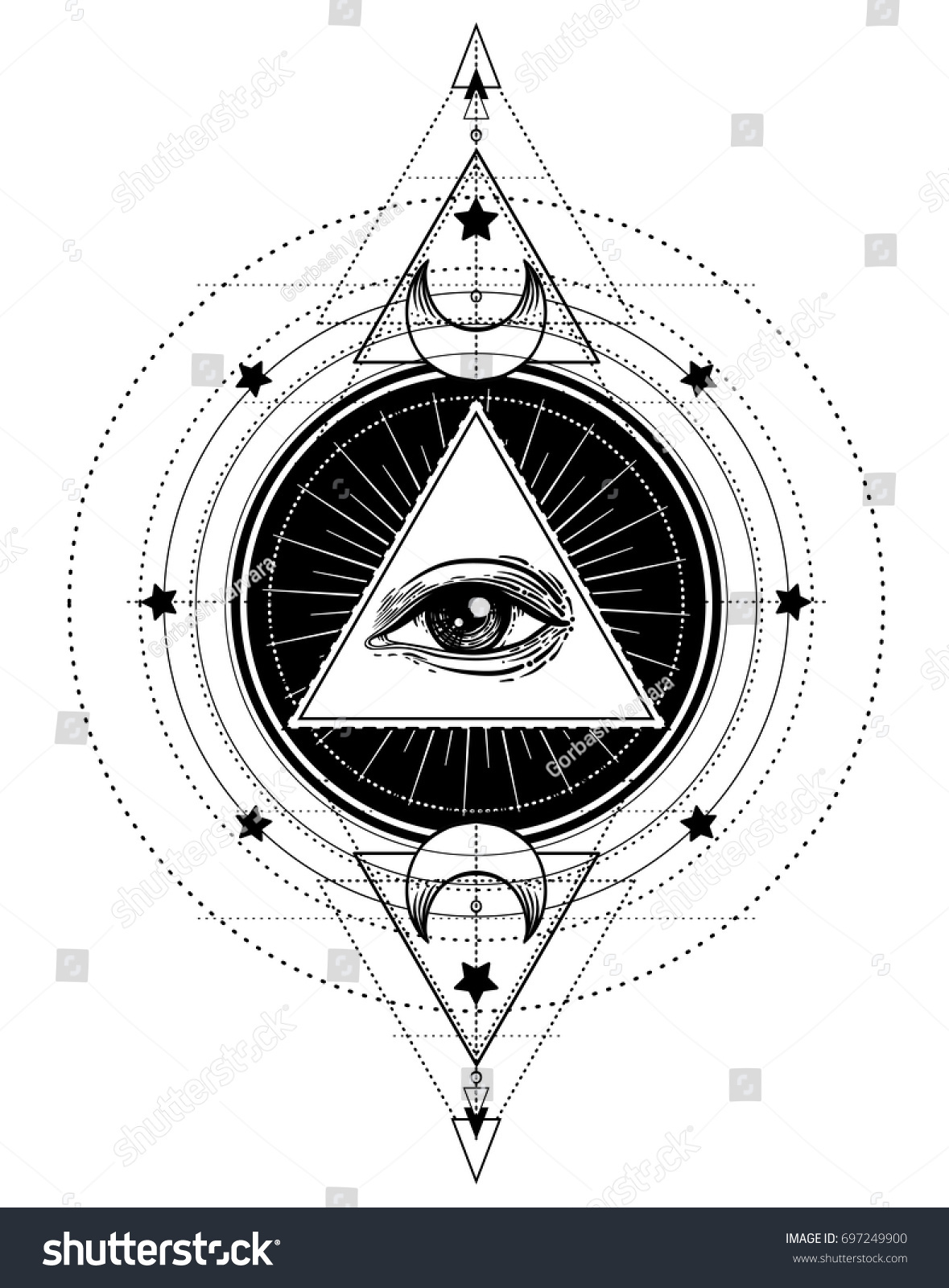 Vektor Stok Blackwork Tattoo Flash Eye Providence Masonic Tanpa Royalti Shutterstock