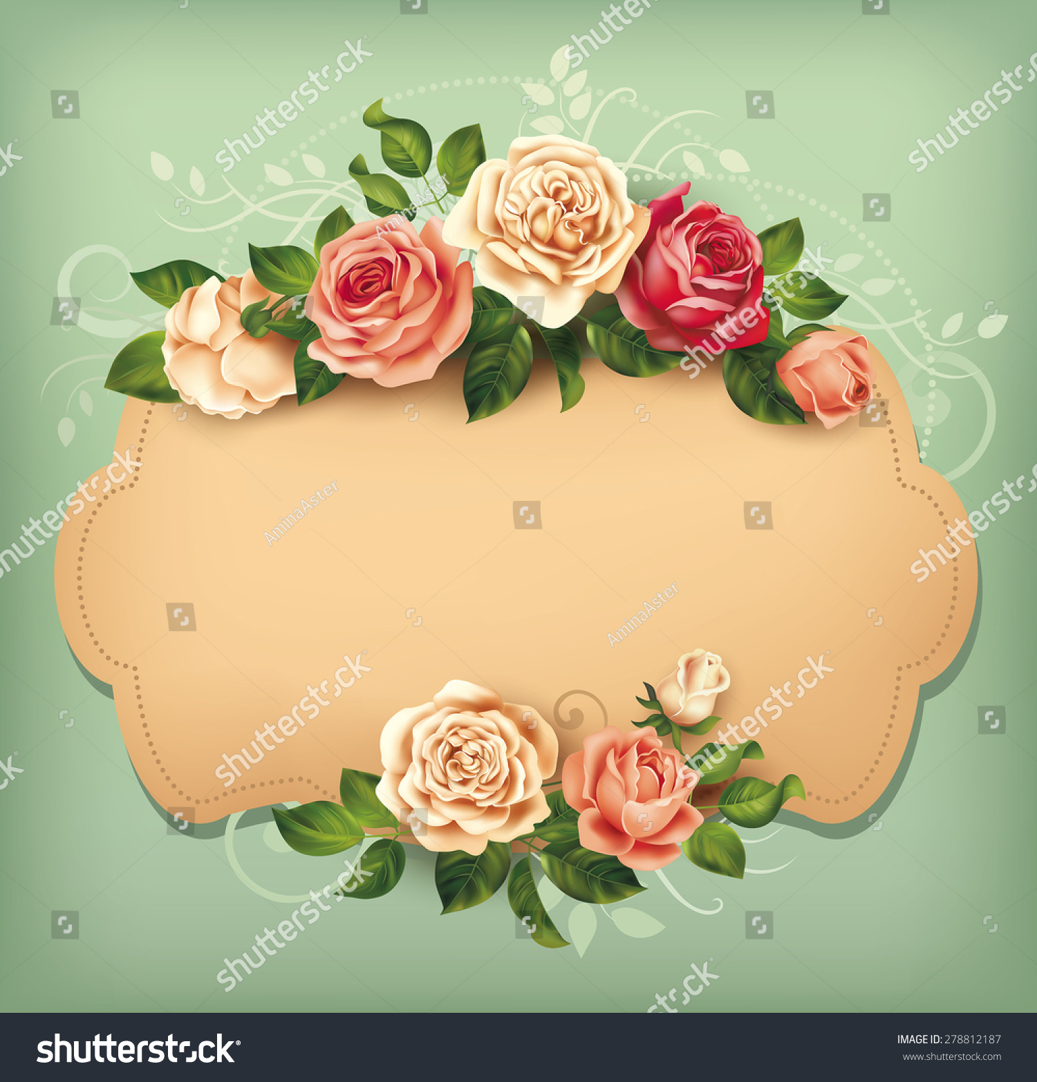 Blank Card Rose Border Vector Illustration Stock Vector (Royalty Free ...