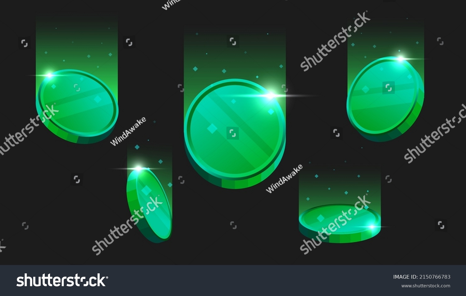 SVG of Blank green cryptocurrency coins falling on dark background. svg