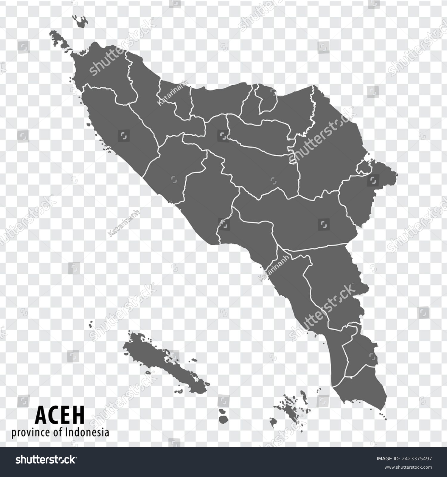 SVG of Blank map Aceh province of Indonesia. High quality map Aceh with municipalities on transparent background for your web site design, logo, app, UI. Republic of Indonesia.  EPS10. svg
