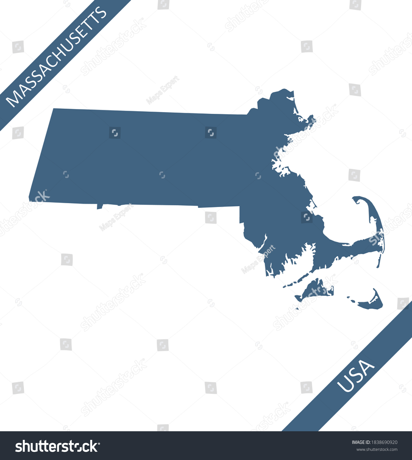 Blank Map Massachusetts Usa Stock Vector (Royalty Free) 1838690920 ...