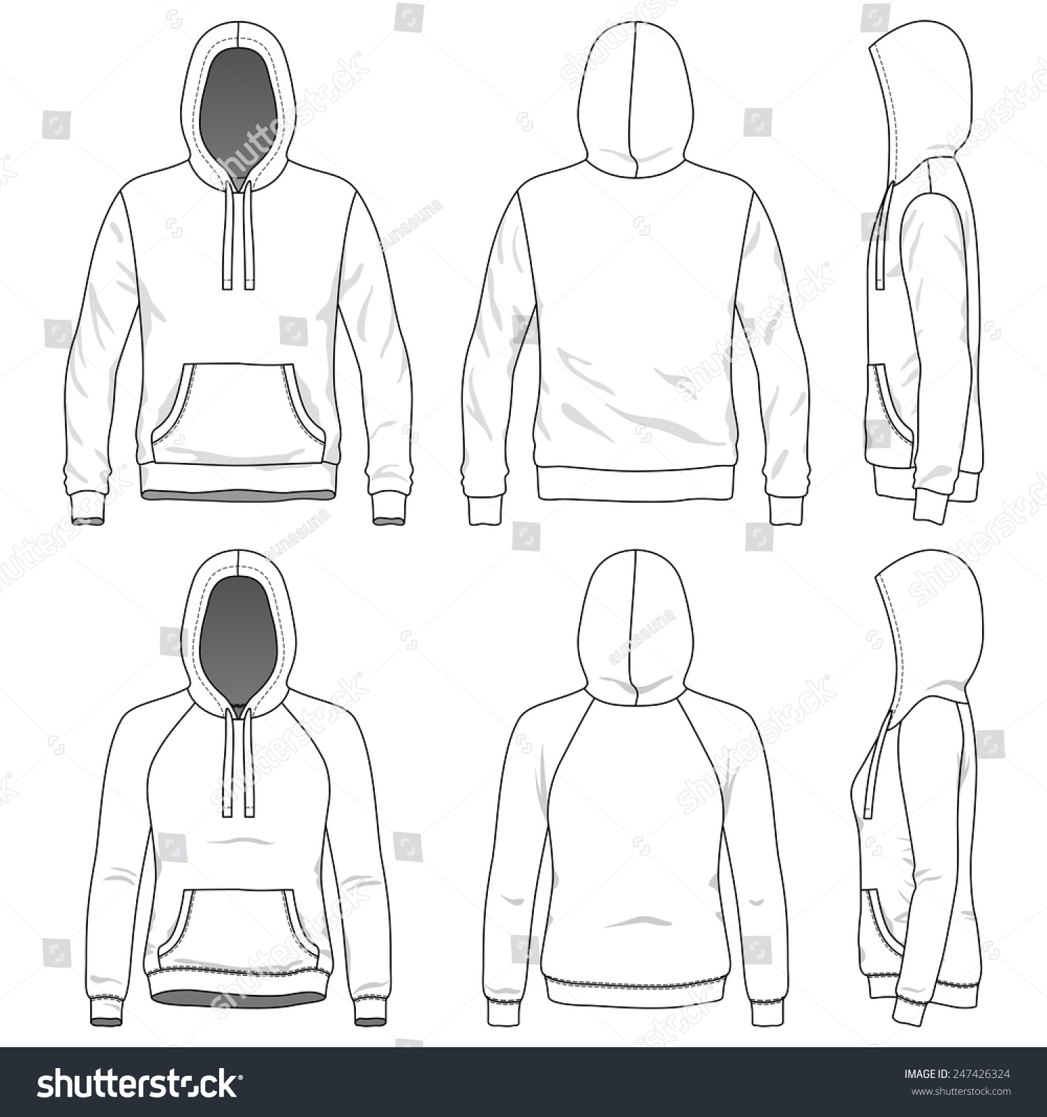Blank Men'S And Women'S Hoodies In Front, Back And Side Views Stock ...