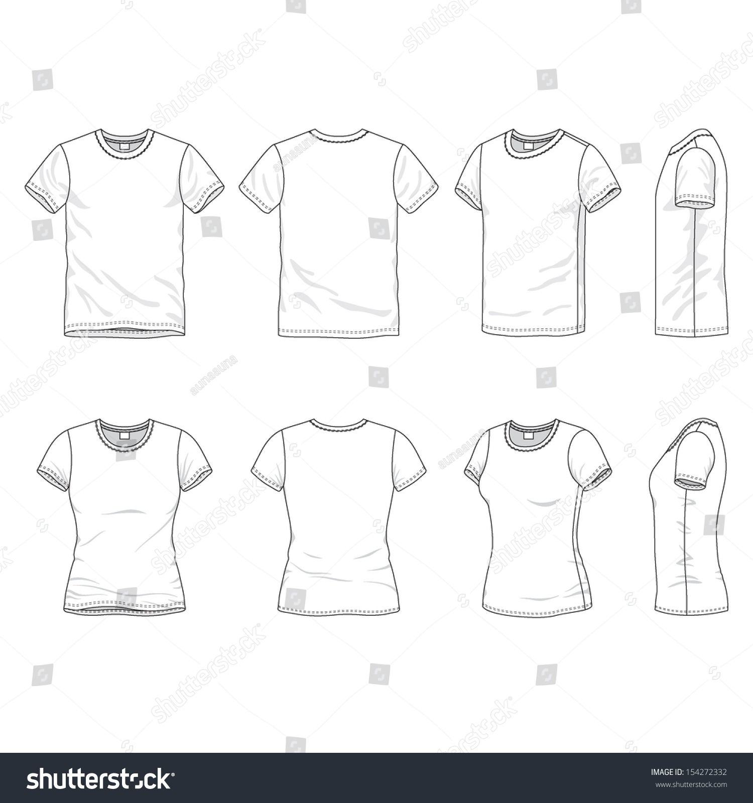Download Blank Mens Womens Tshirt Front Back Stock Vector 154272332 ...