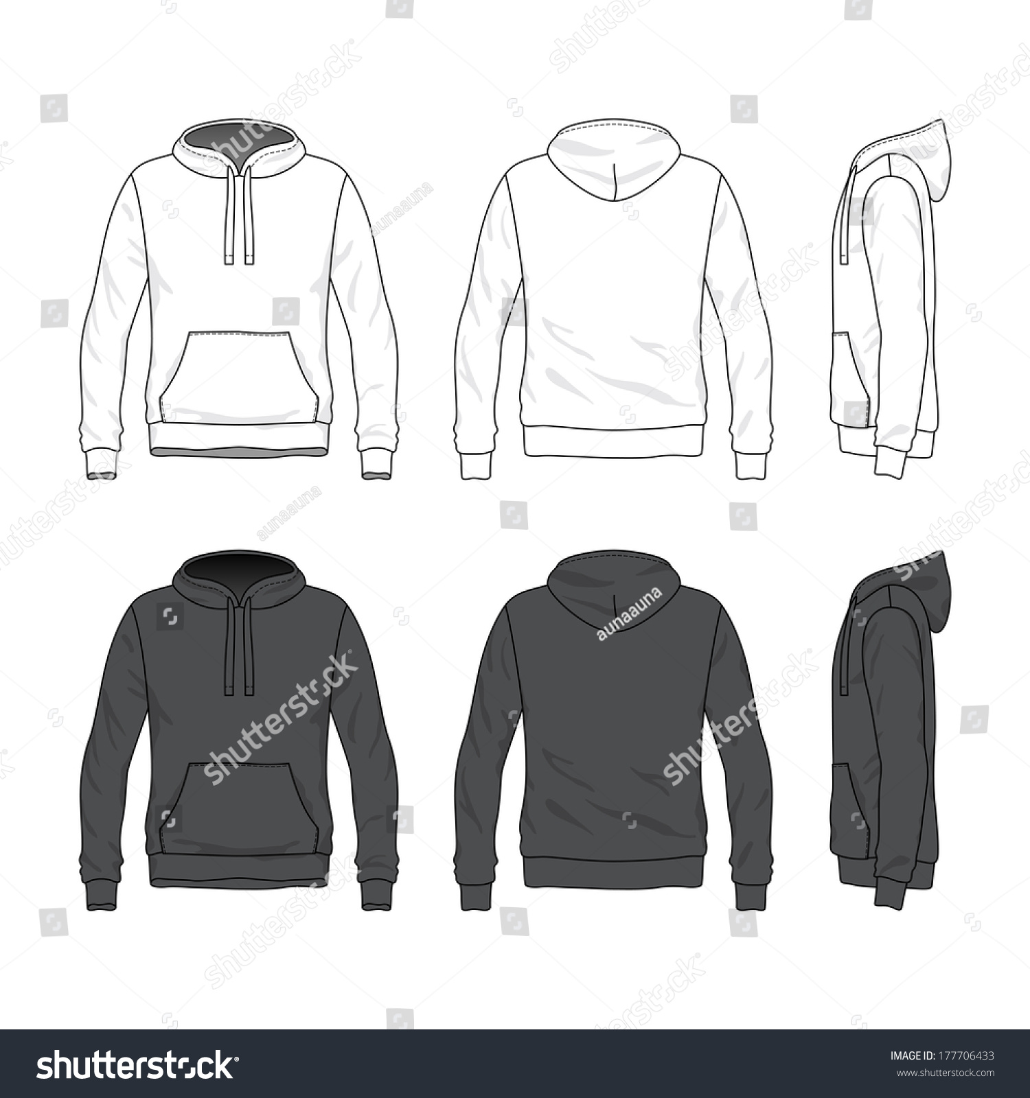 Blank Men'S Hoodie In Front, Back And Side Views. Vector Illustration ...