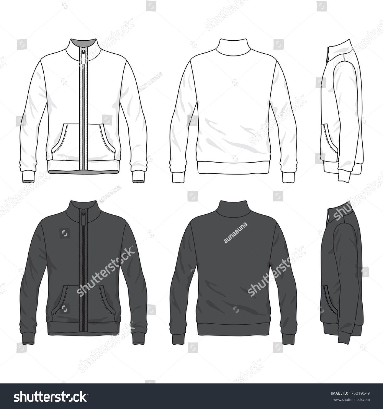Blank Mens Jacket Zipper Front Back Stock Vector 175019549 - Shutterstock