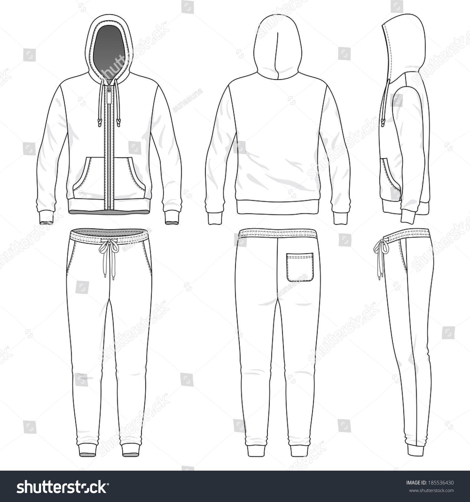 Blank Mens Sweat Suit Front Back Stock Vector 185536430 - Shutterstock