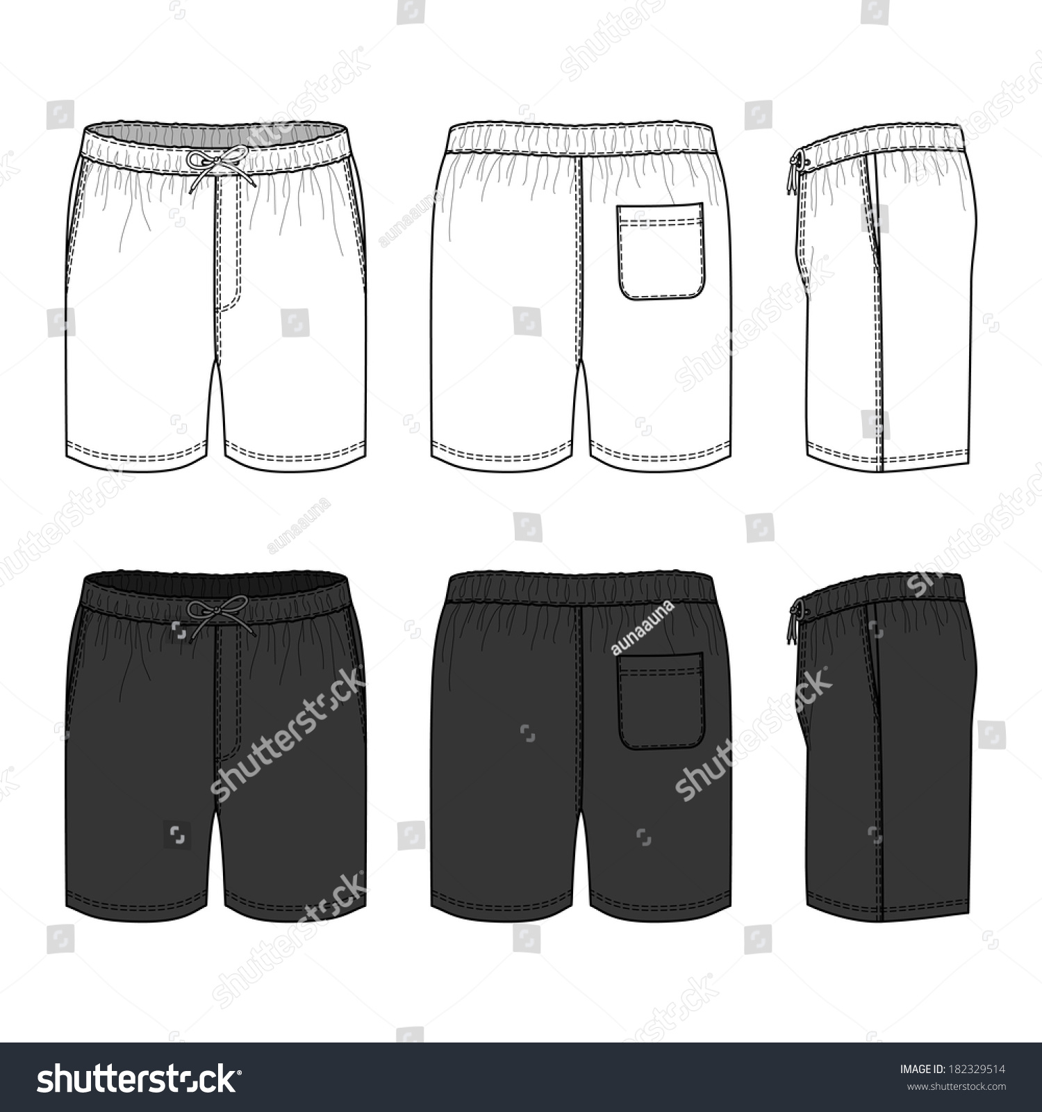 Blank Men'S Swimwear Set In Front, Back And Side Views. Vector ...