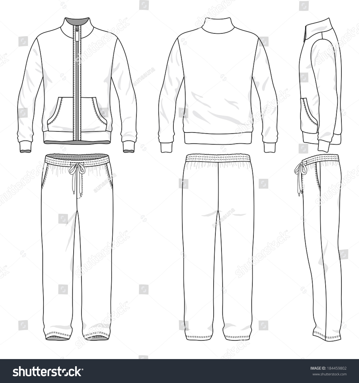 Blank Mens Track Suit Front Back Stock Vector 184459802 - Shutterstock