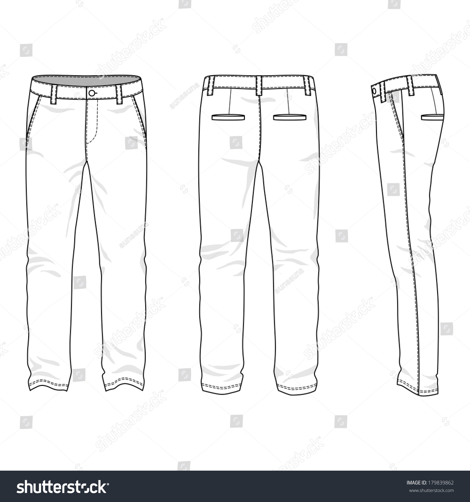 Blank Mens Trousers Front Back Side Stock Vector 179839862 - Shutterstock