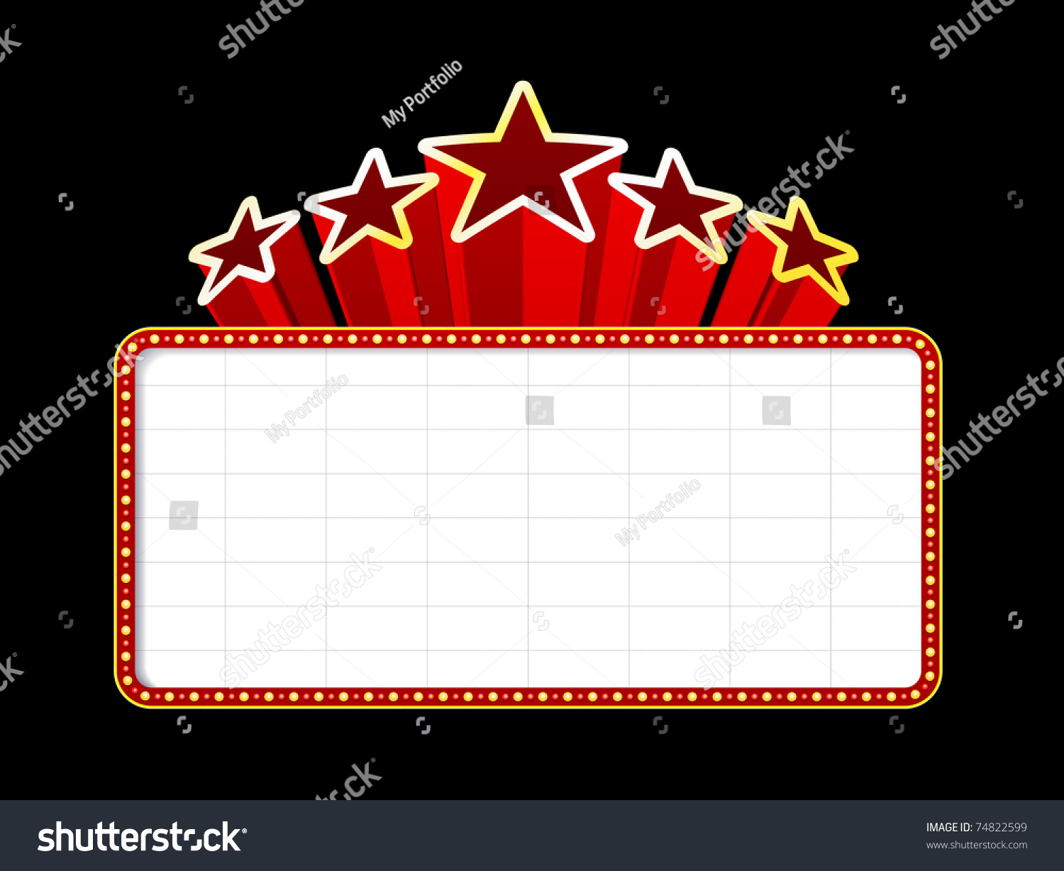 Blank Movie, Theater Or Casino Marquee With Stars Isolated On Black ...