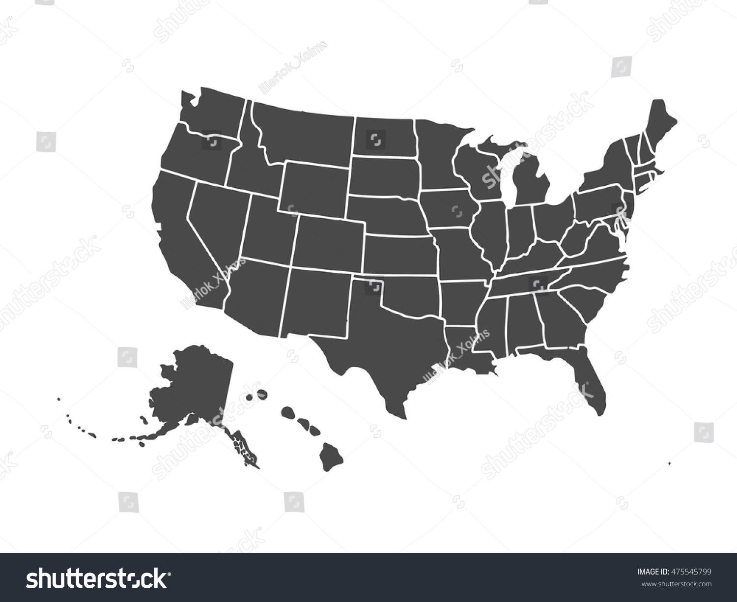 Blank Outline Map Usa Stock Vector 475545799 - Shutterstock