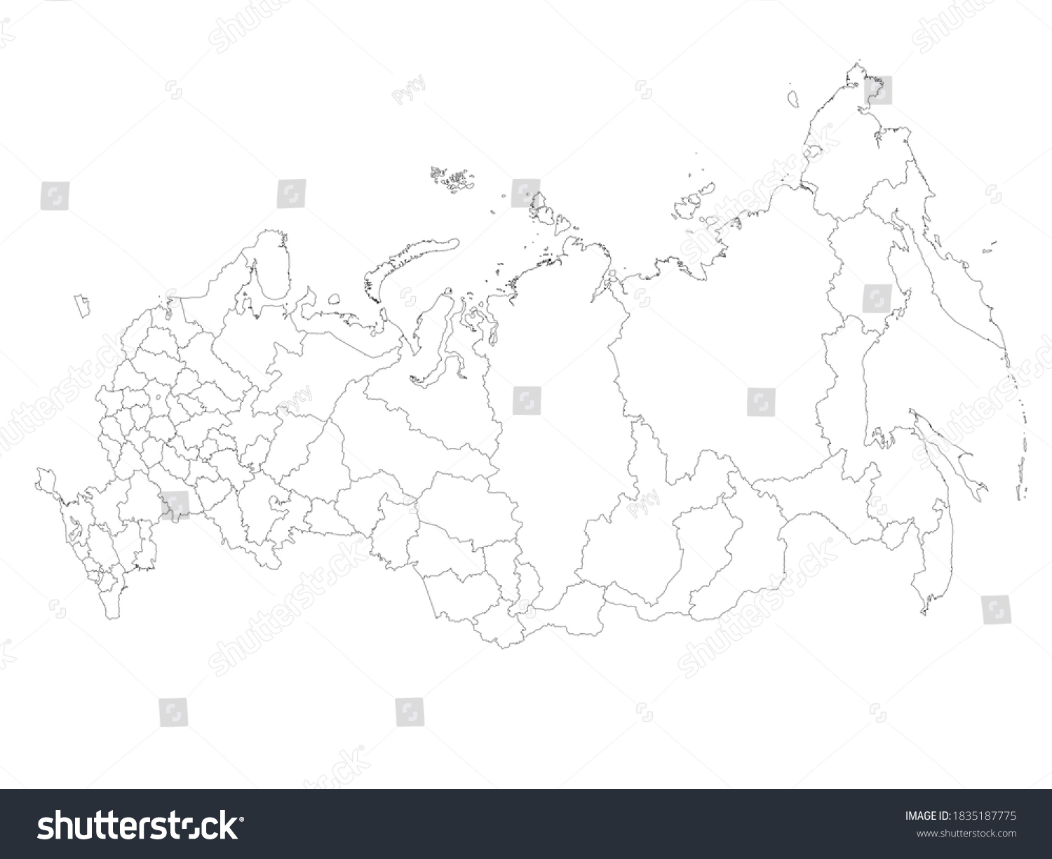 Vektor Stok Blank Political Map Russia Russian Federation Tanpa Stock Vector Blank Political Map Of Russia Or Russian Federation Federal Subjects Republics Krays Oblasts 1835187775