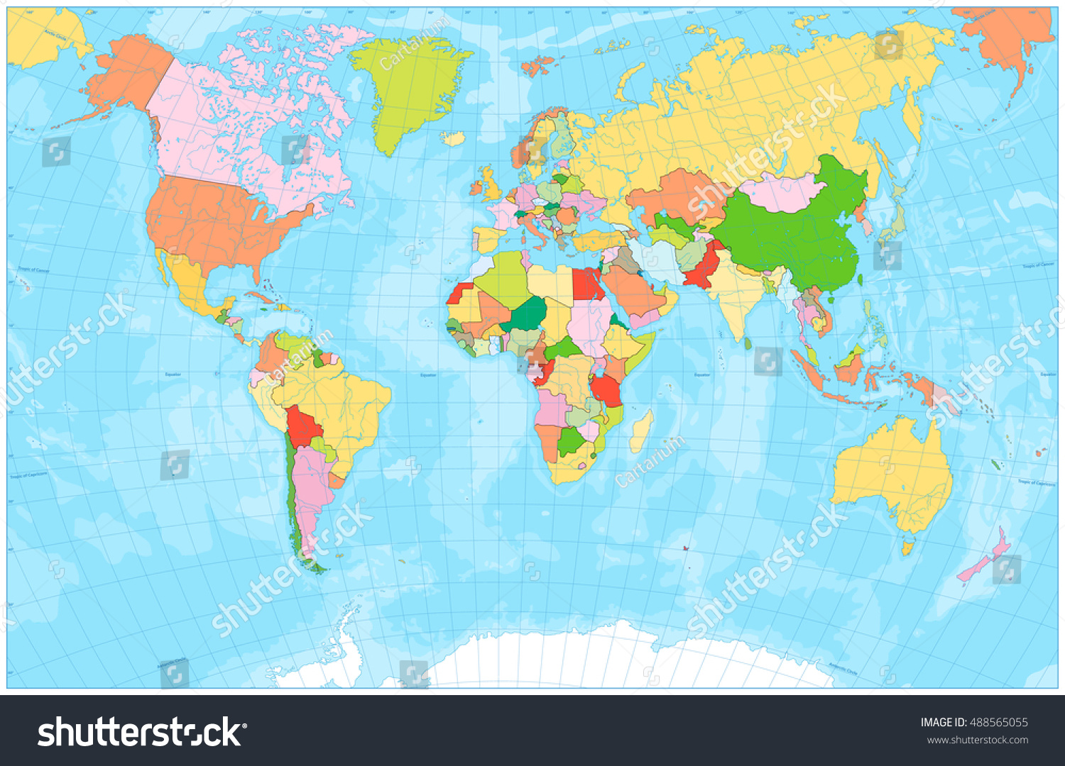 Blank Political World Map Rivers Lakes Stock Vector Royalty Free