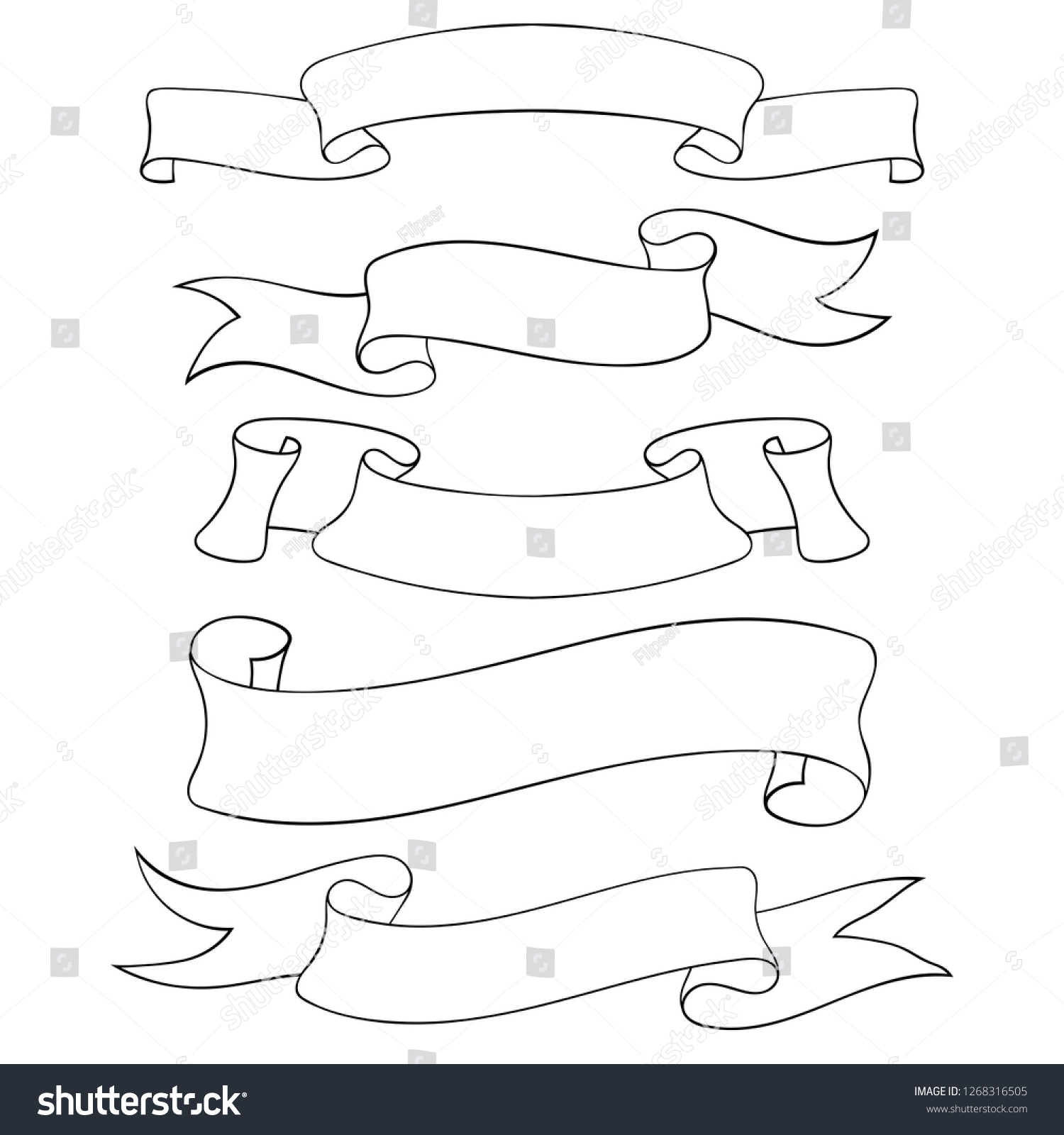 Blank Ribbon Banners Outline Doodles Vector Stock Vector (Royalty Free ...