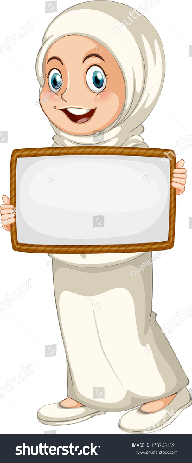 Blank Sign Template Muslim Girl On Stock Vector (Royalty Free) 1737631091