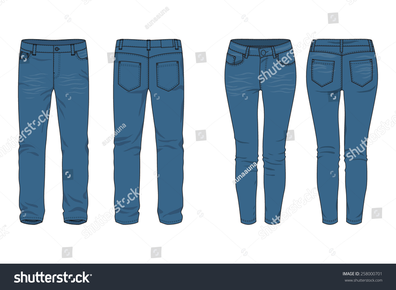 Blank Templates Of Men'S And Women'S Jeans In Front, Back And Side ...
