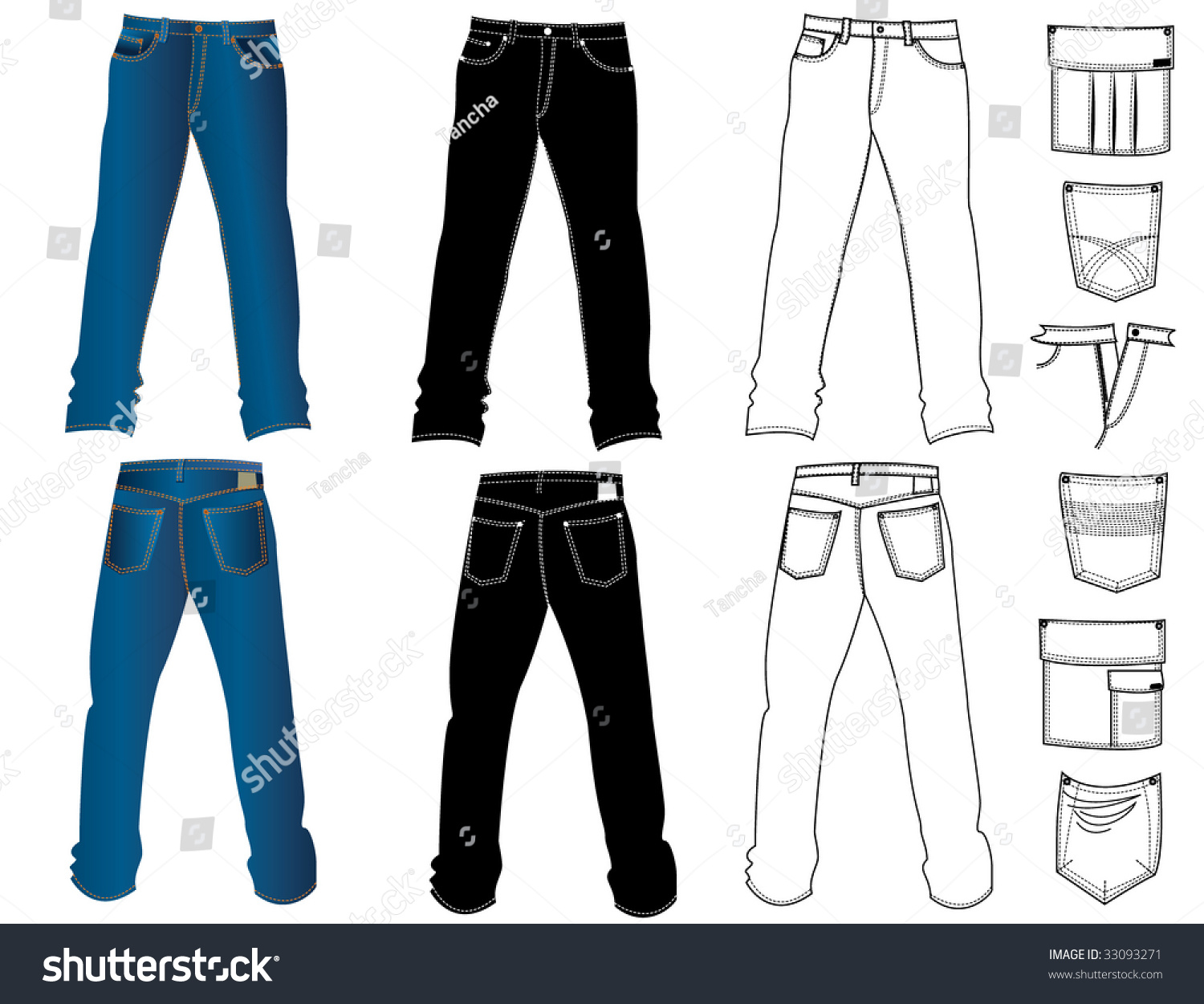 Blank Templates Mens Jeans Front Back Stock Vector (Royalty Free ...