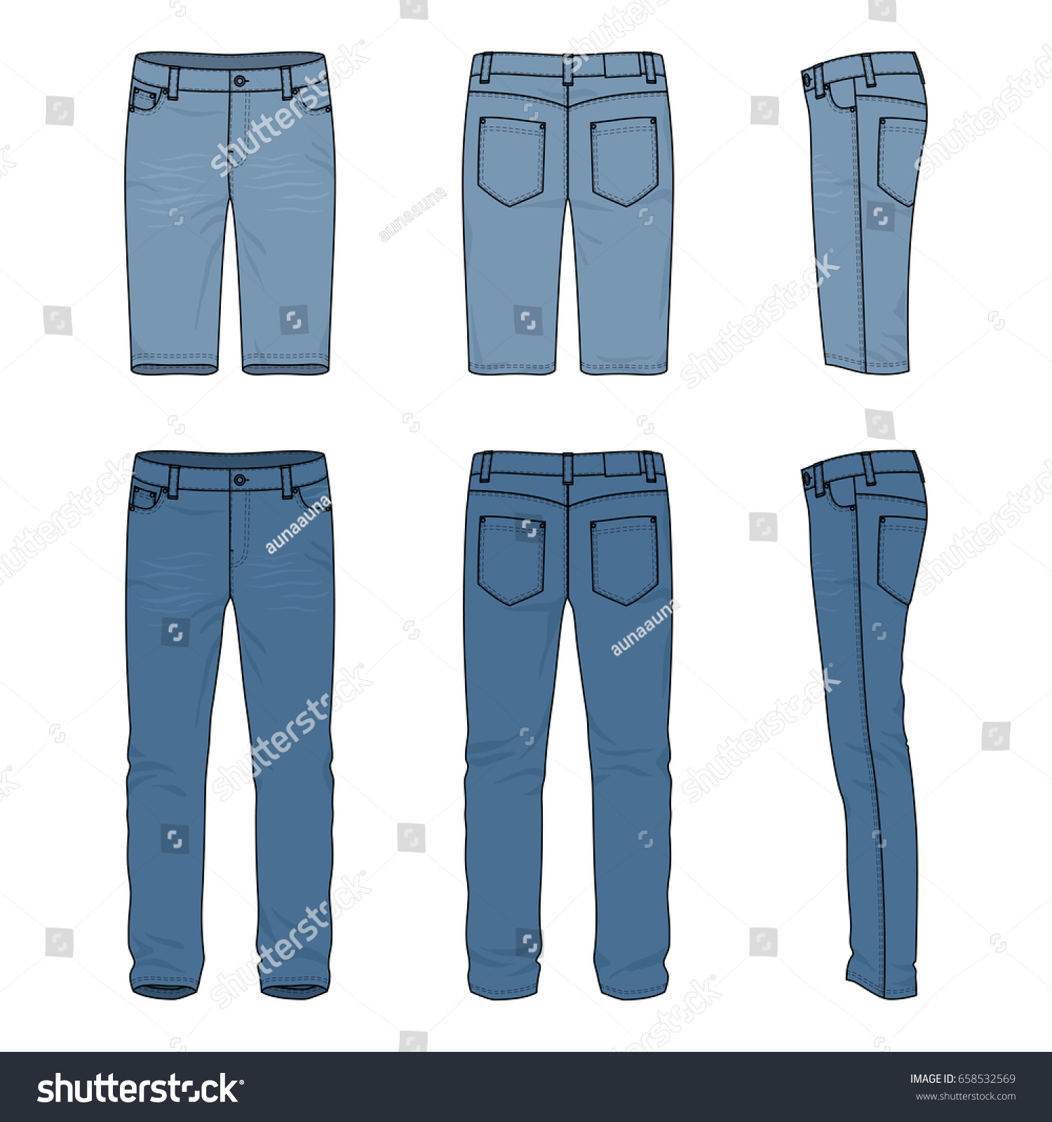 Blank Vector Templates Mens Jeans Shorts Stock Vector (Royalty Free ...