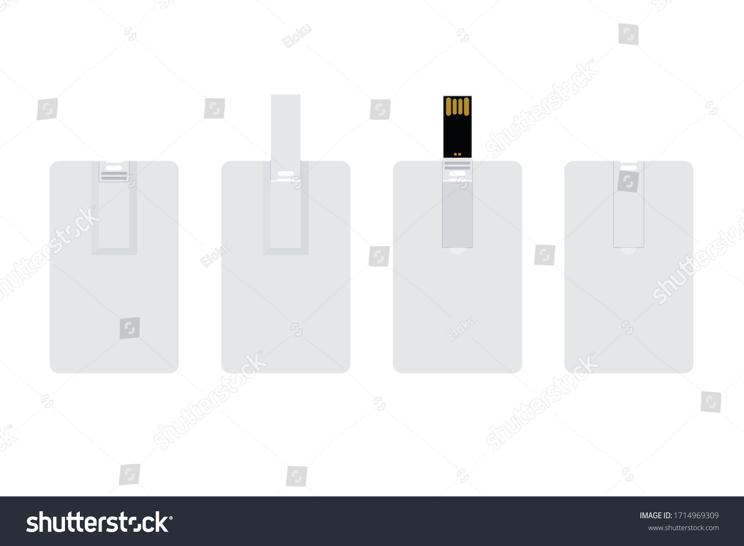 SVG of Blank white wafer USB flash card back view and front view, opened and closed. Empty template for corporate identity. Simple flat vector illustration isolated on white background  svg