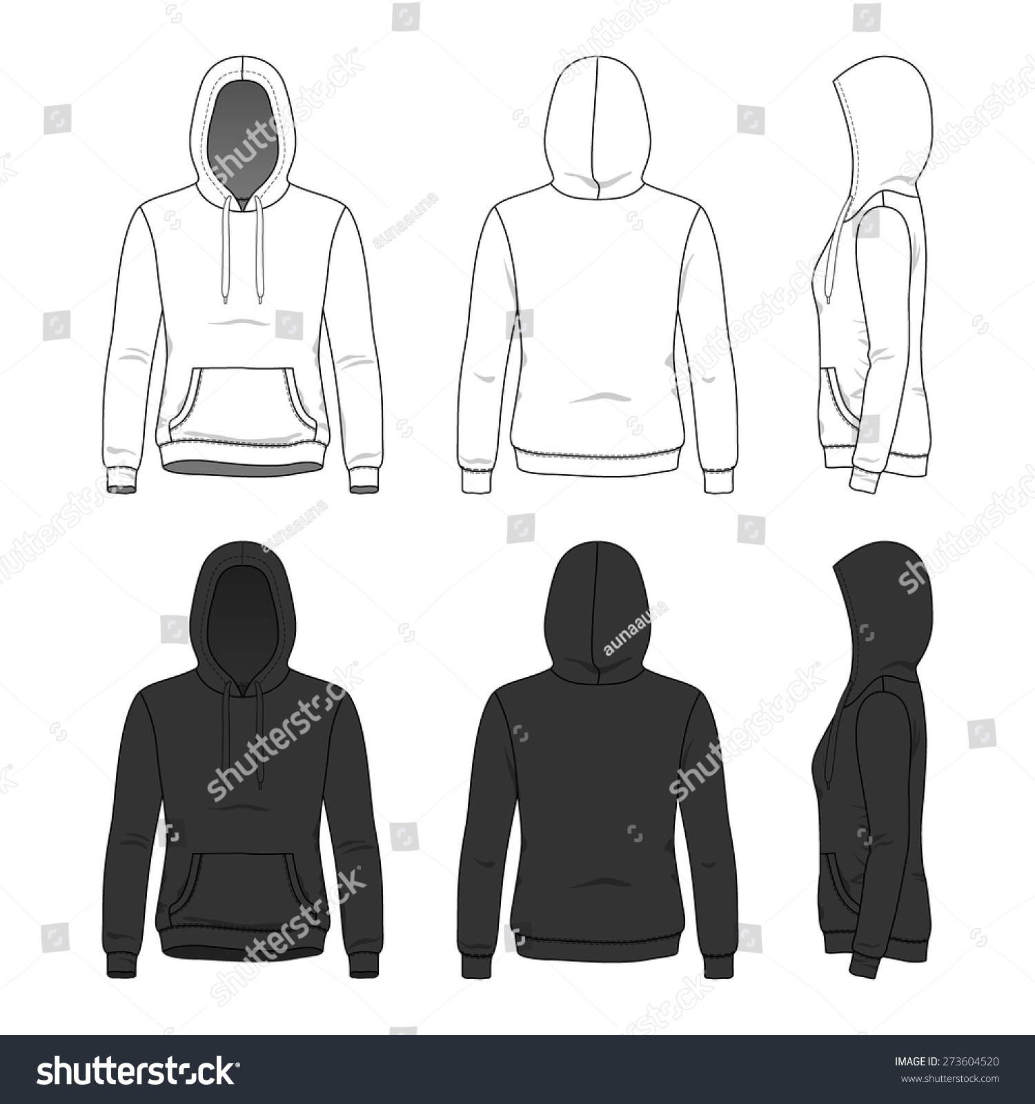 Blank Womens Hoodies Front Back Side Stock Vector (Royalty Free) 273604520