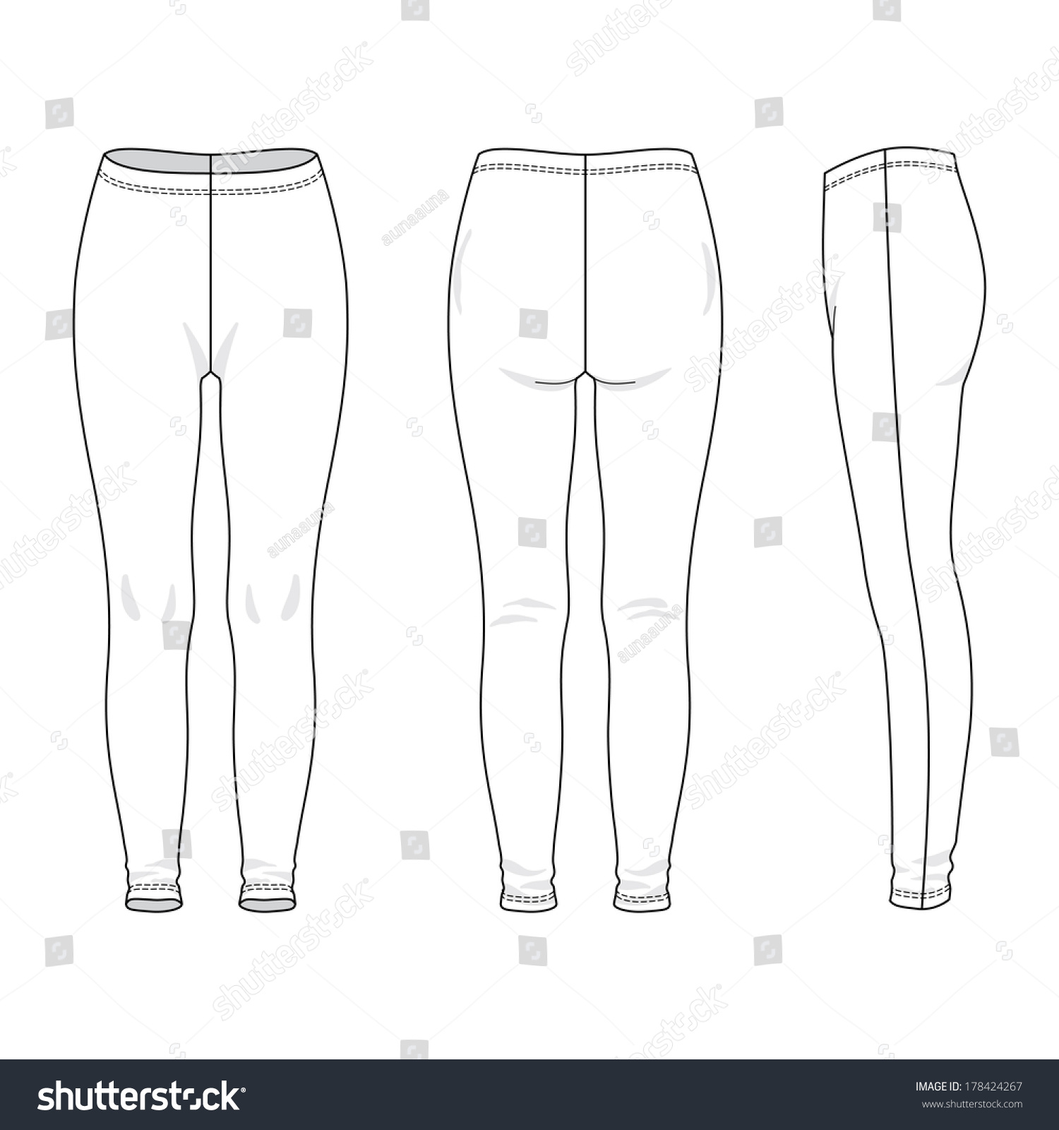 Blank Women'S Leggings In Front, Back And Side Views. Vector ...