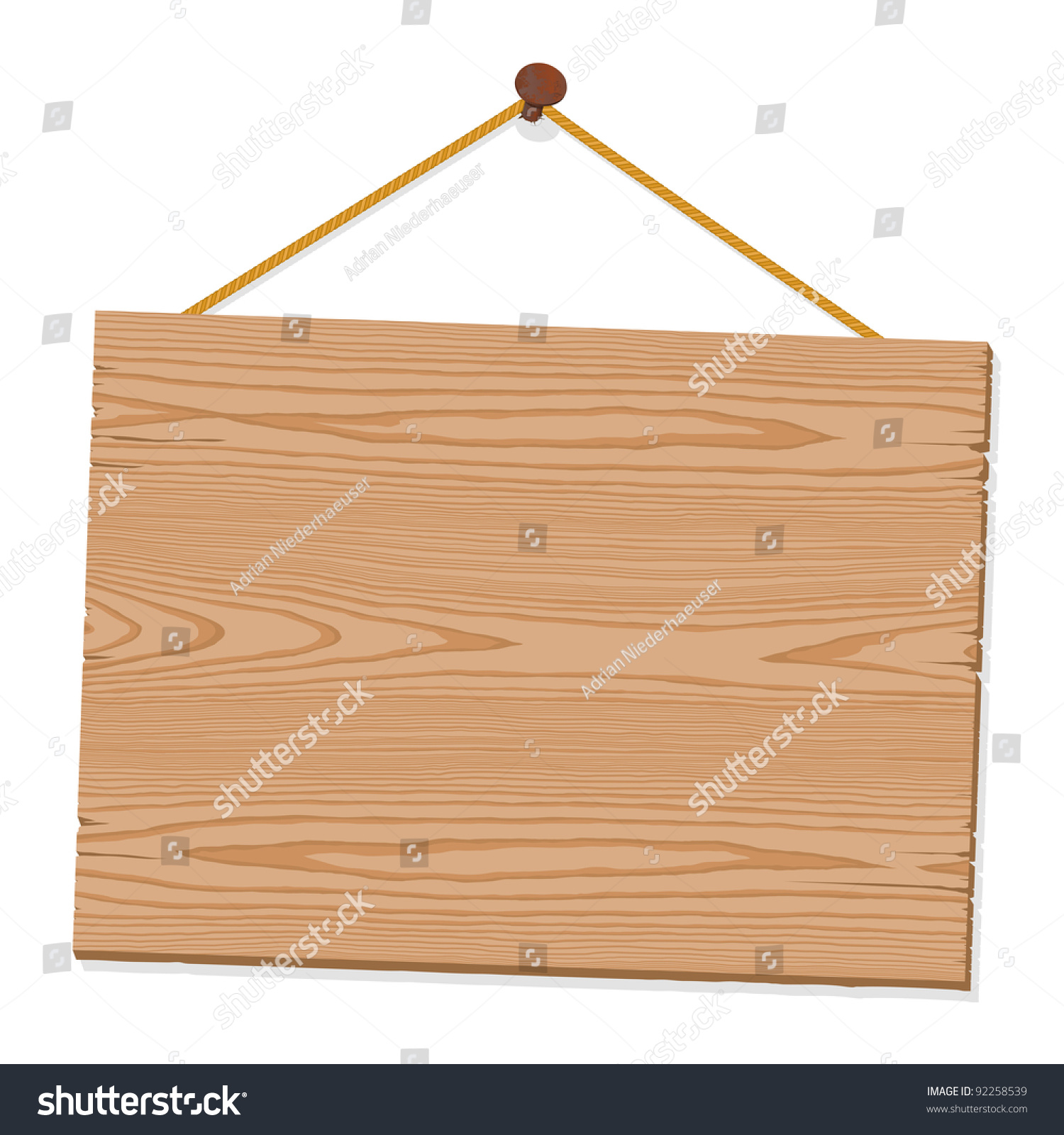 Blank Wooden Sign Hanging From A Nail By String On White, Texture And ...