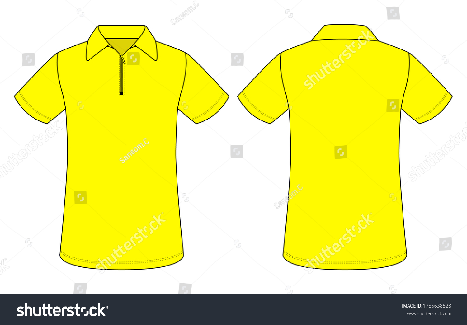 Blank Yellow Polo Shirt Zip Placket Stock Vector (Royalty Free ...