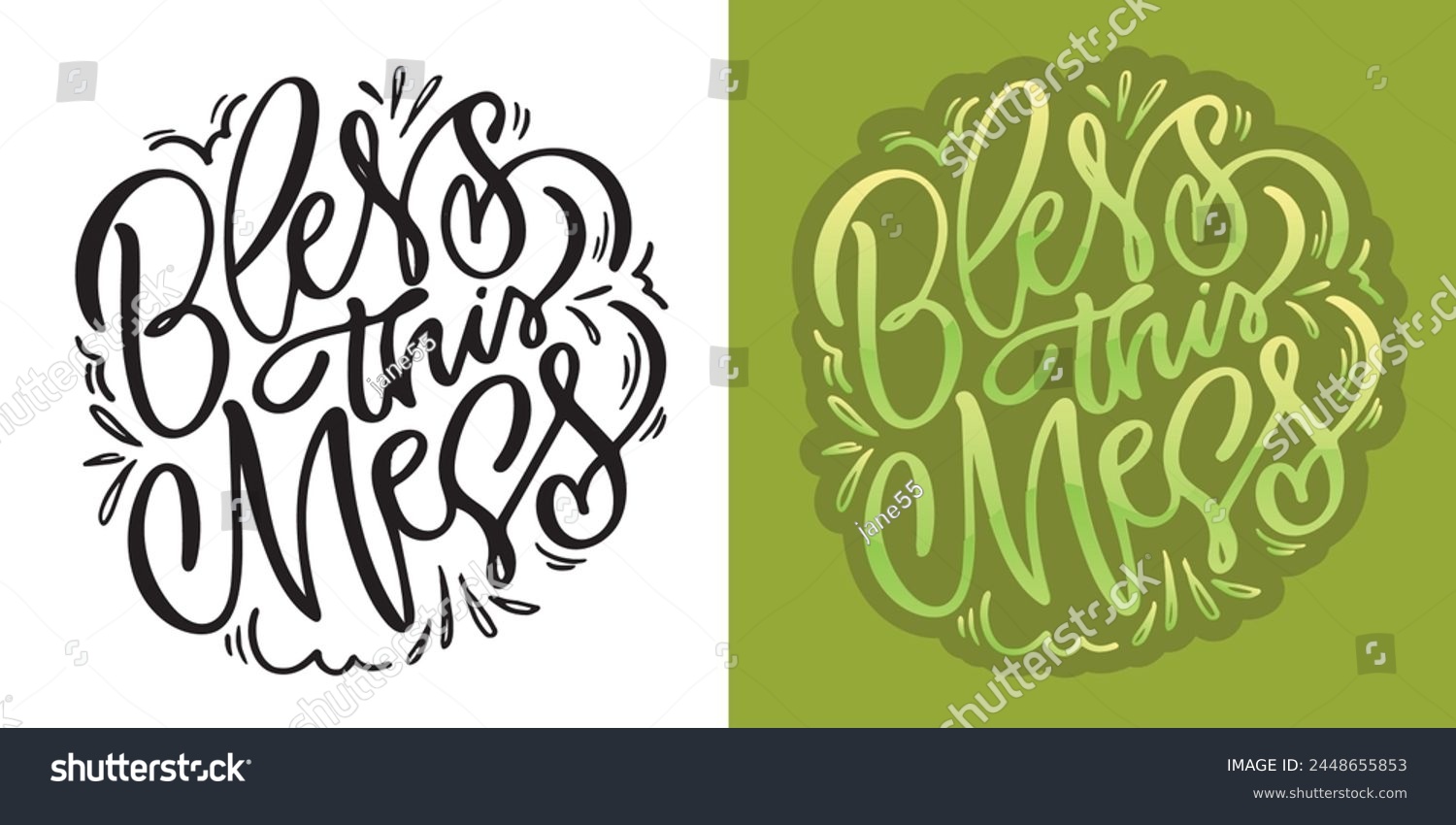 SVG of Bless this mess. Funny hand drawn doodle lettering postcard quote. T-shirt design, clothes print, mug print. Lettering art. svg
