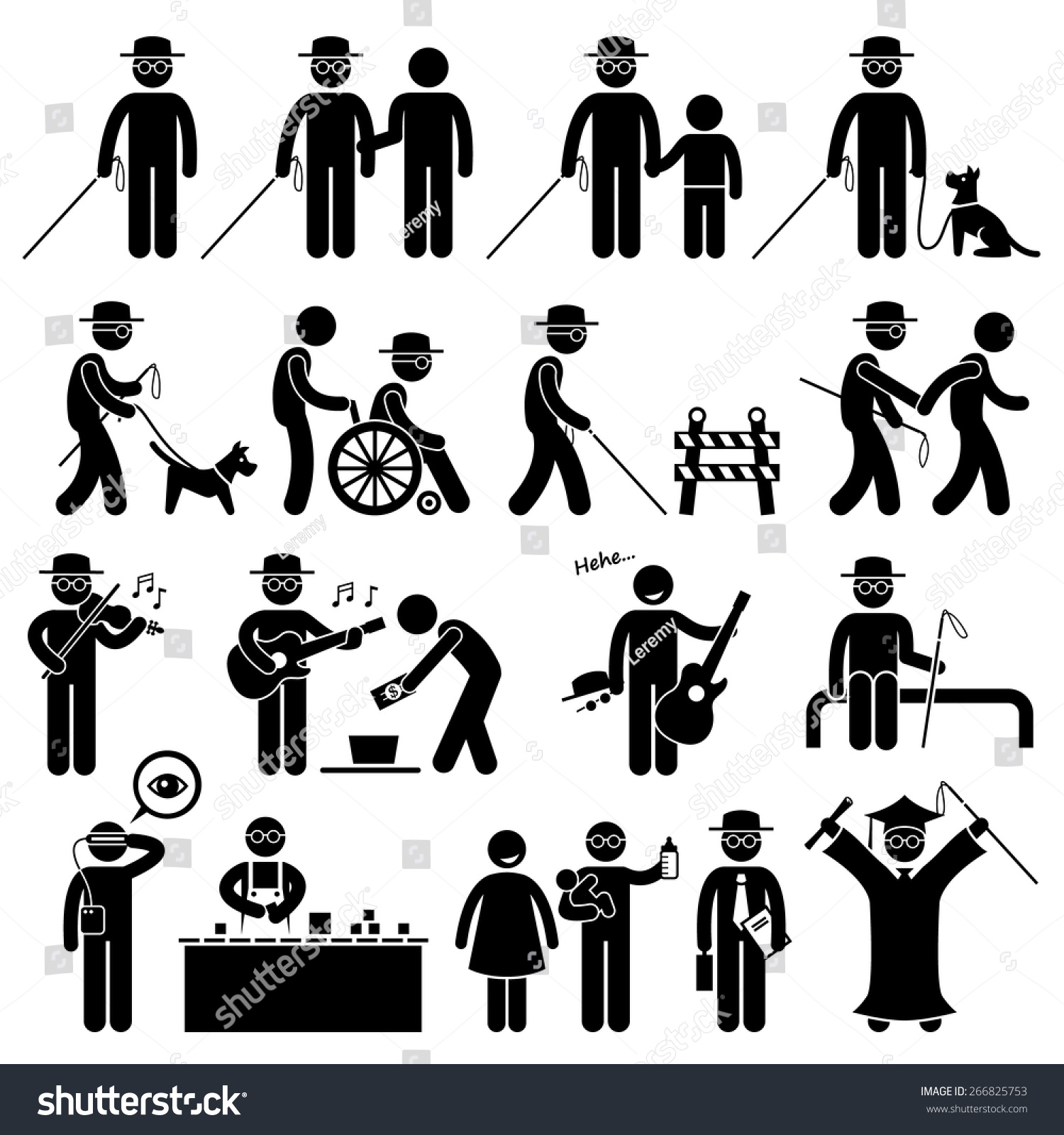 Blind Man Handicap Stick Figure Pictogram Icons Stock Vector 266825753 ...