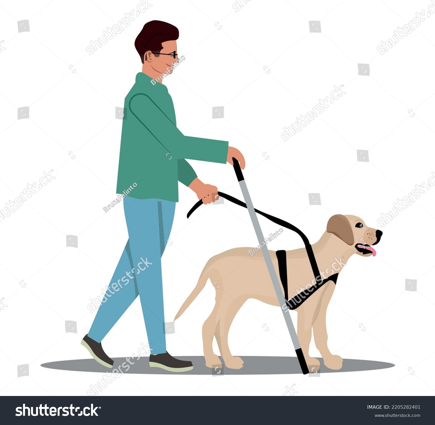 SVG of Blind man walking with a guide dog. Vector isolated on are white background. svg