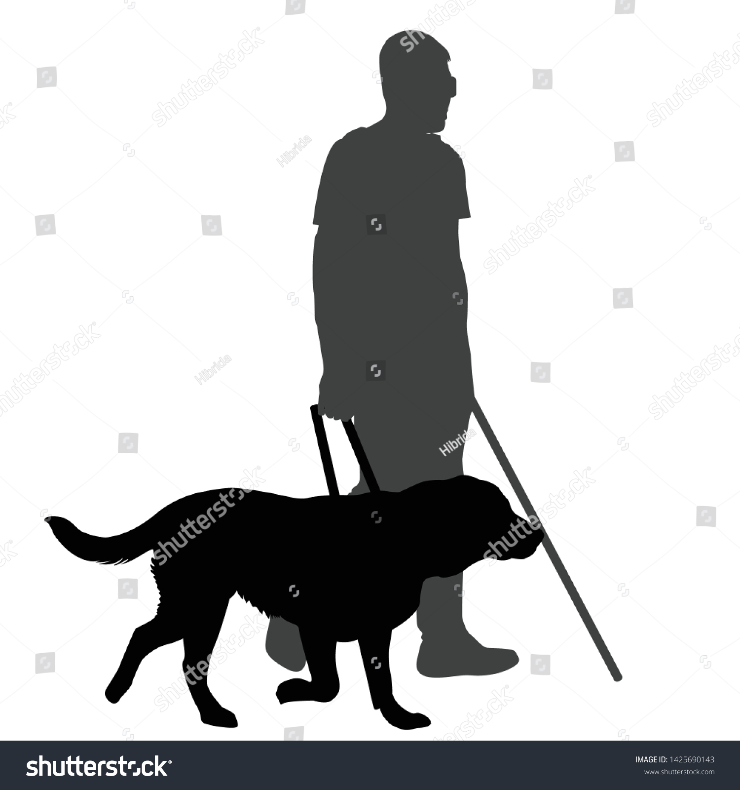 SVG of Blind man with cane and guide dog svg