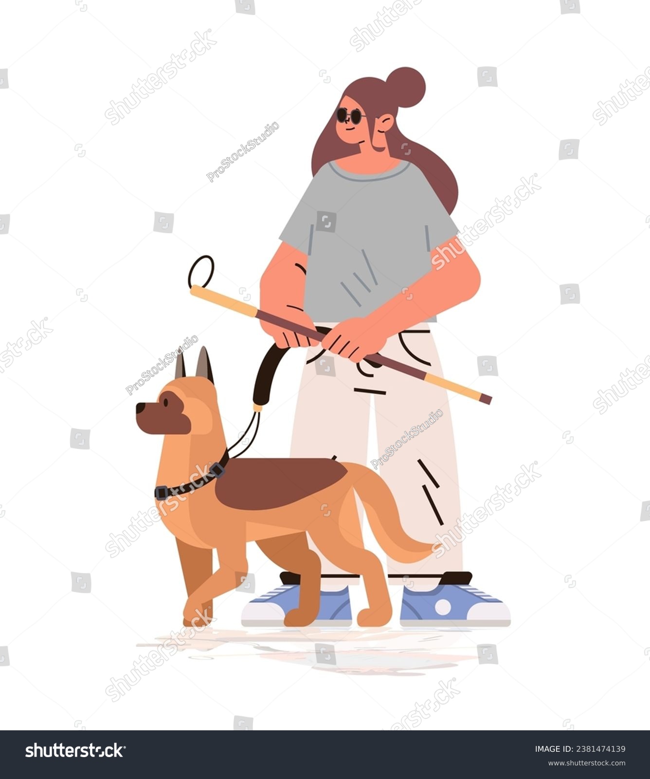 SVG of blind woman walking with guide dog assistant animal leading female character confident navigation people with disabilities concept svg
